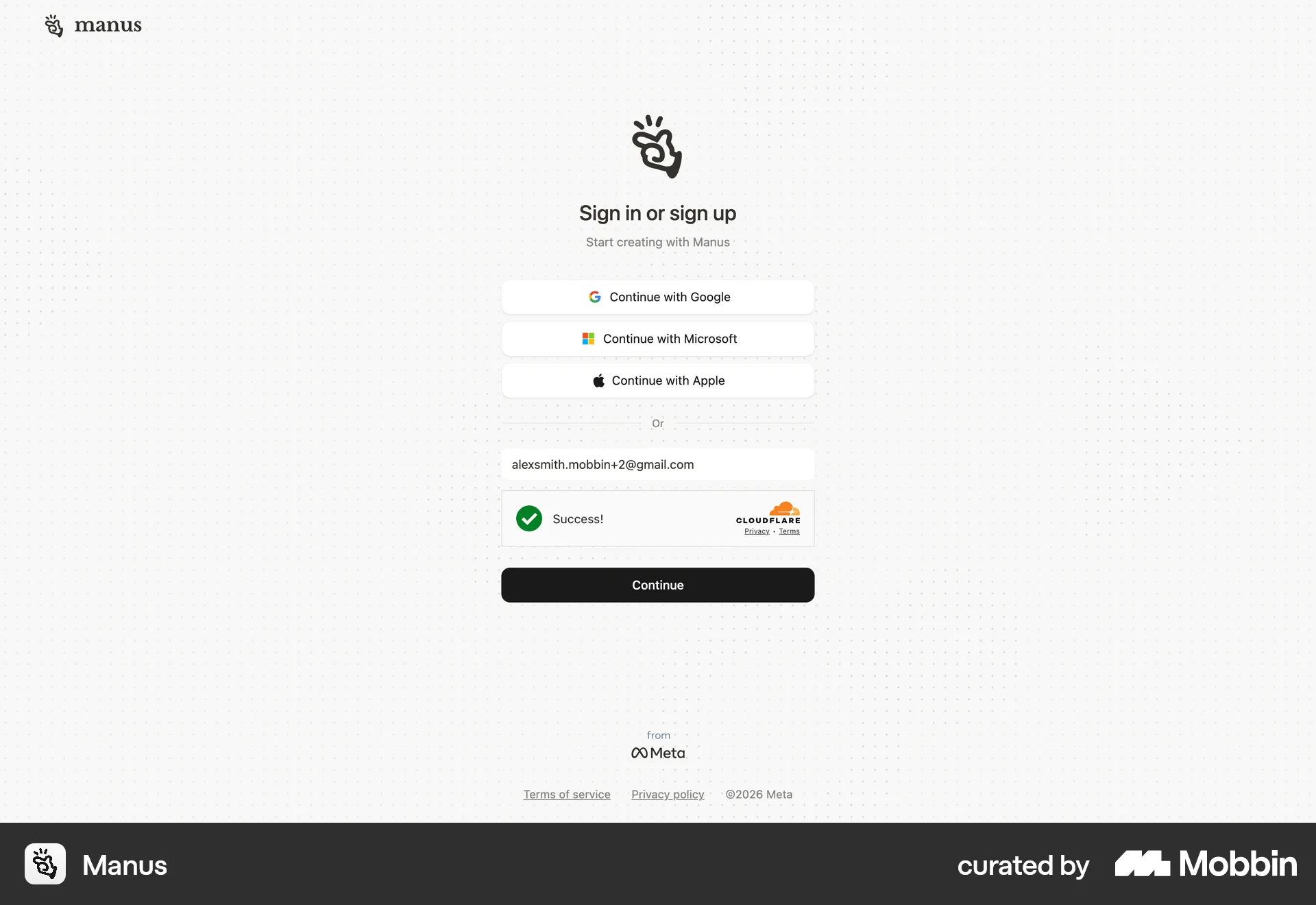 Manus Onboarding screen