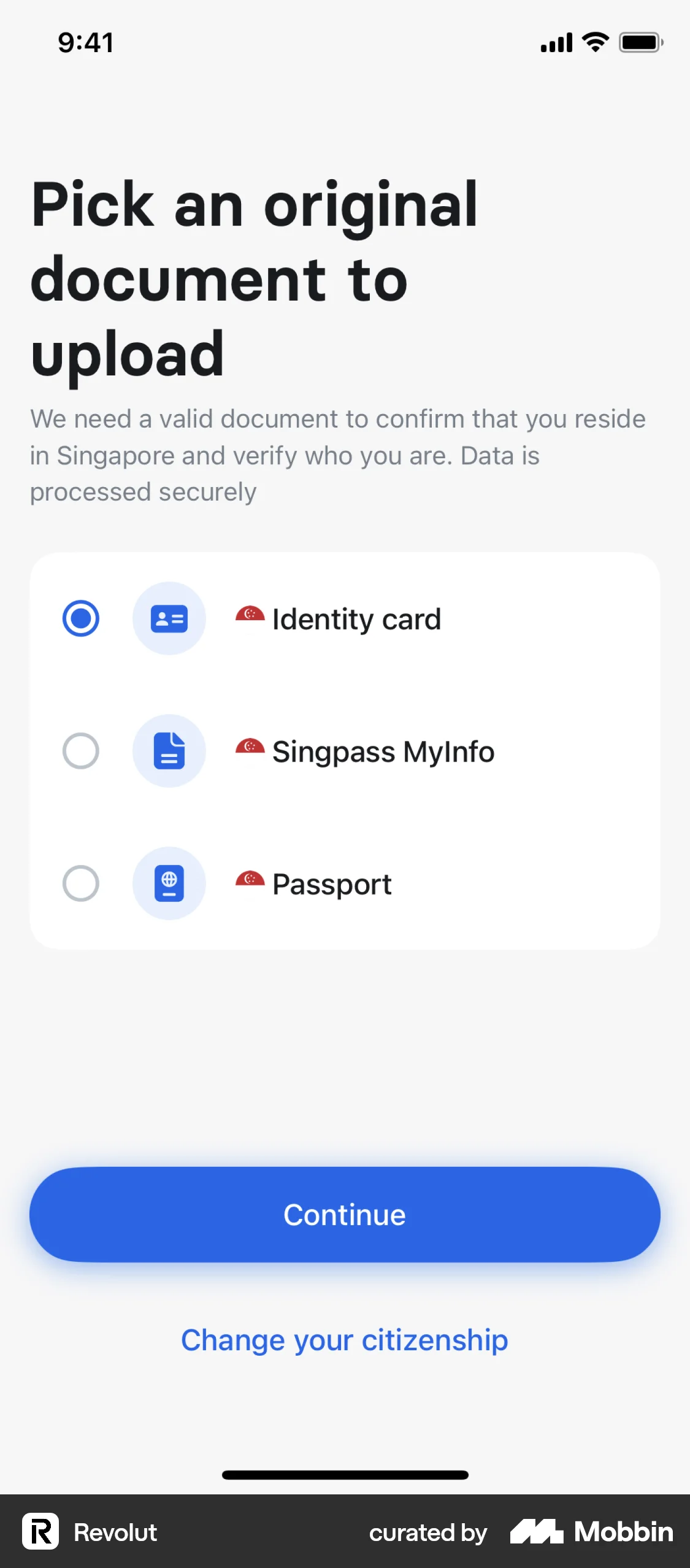 Revolut Onboarding screen
