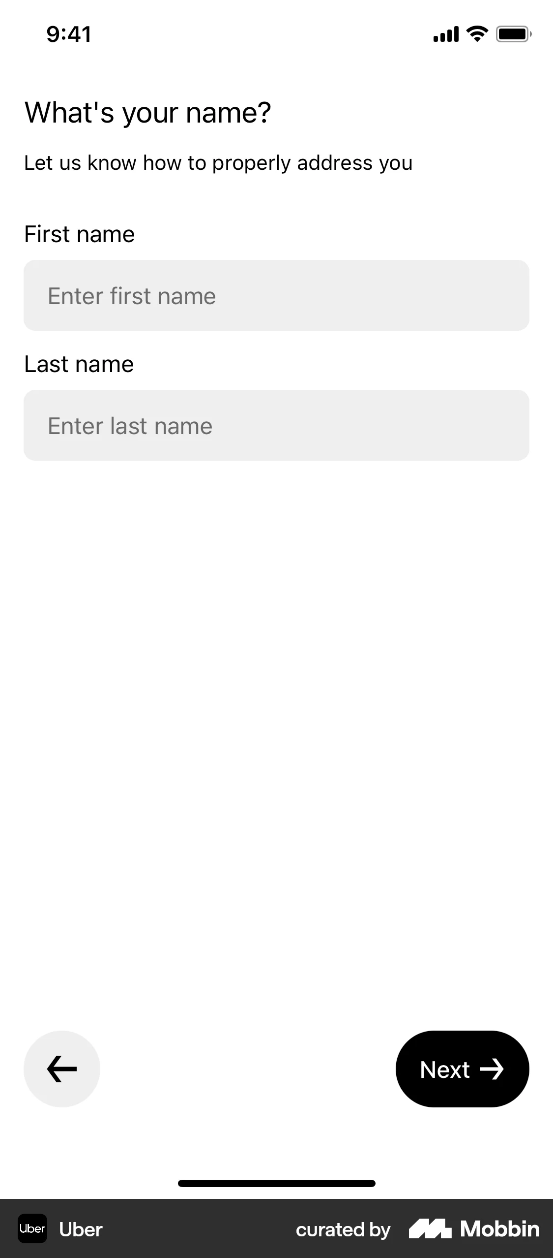 Uber Onboarding screen