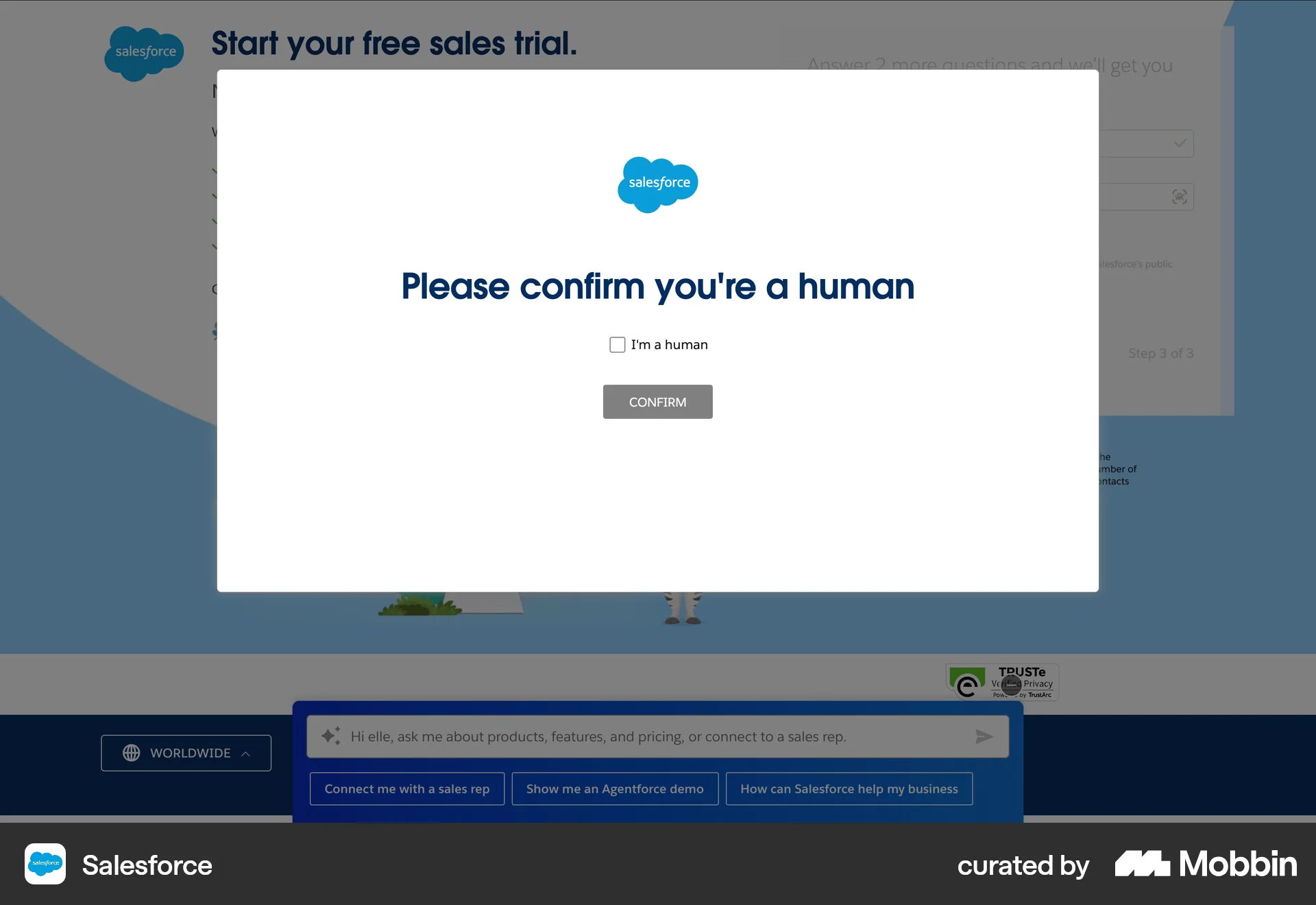 Salesforce Onboarding screen