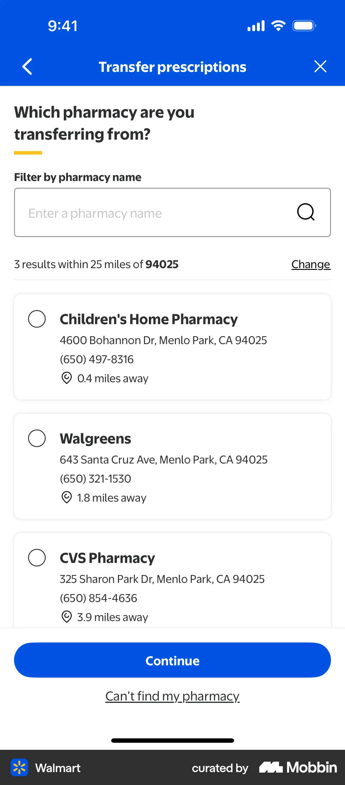 Walmart Requesting prescription transfer screen