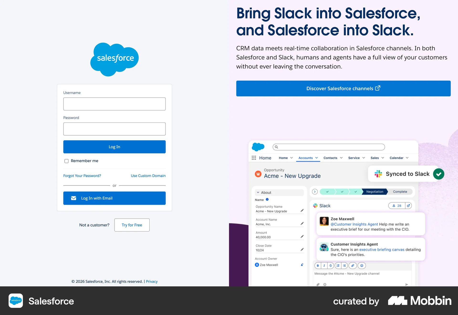 Salesforce Onboarding screen