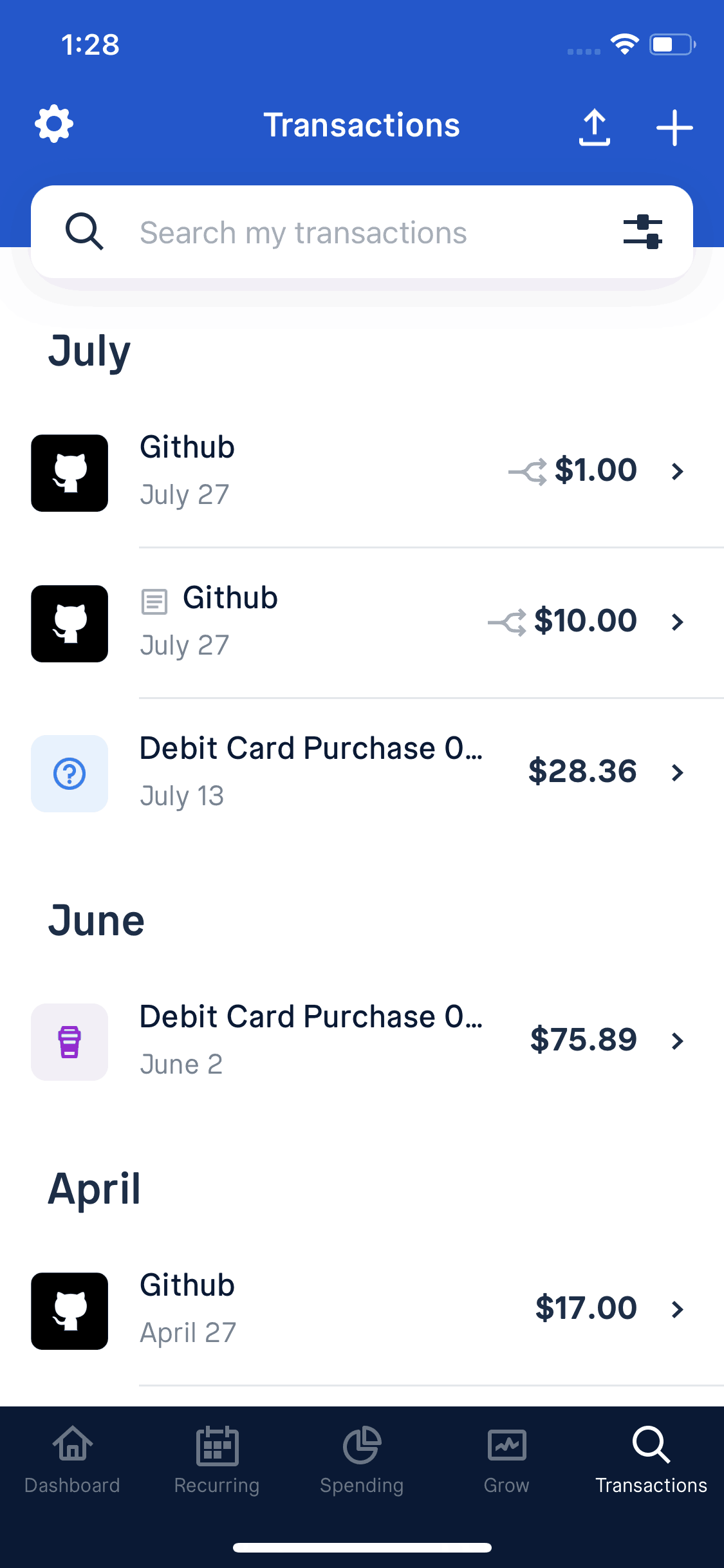 Truebill iOS Transactions Flow | Mobbin