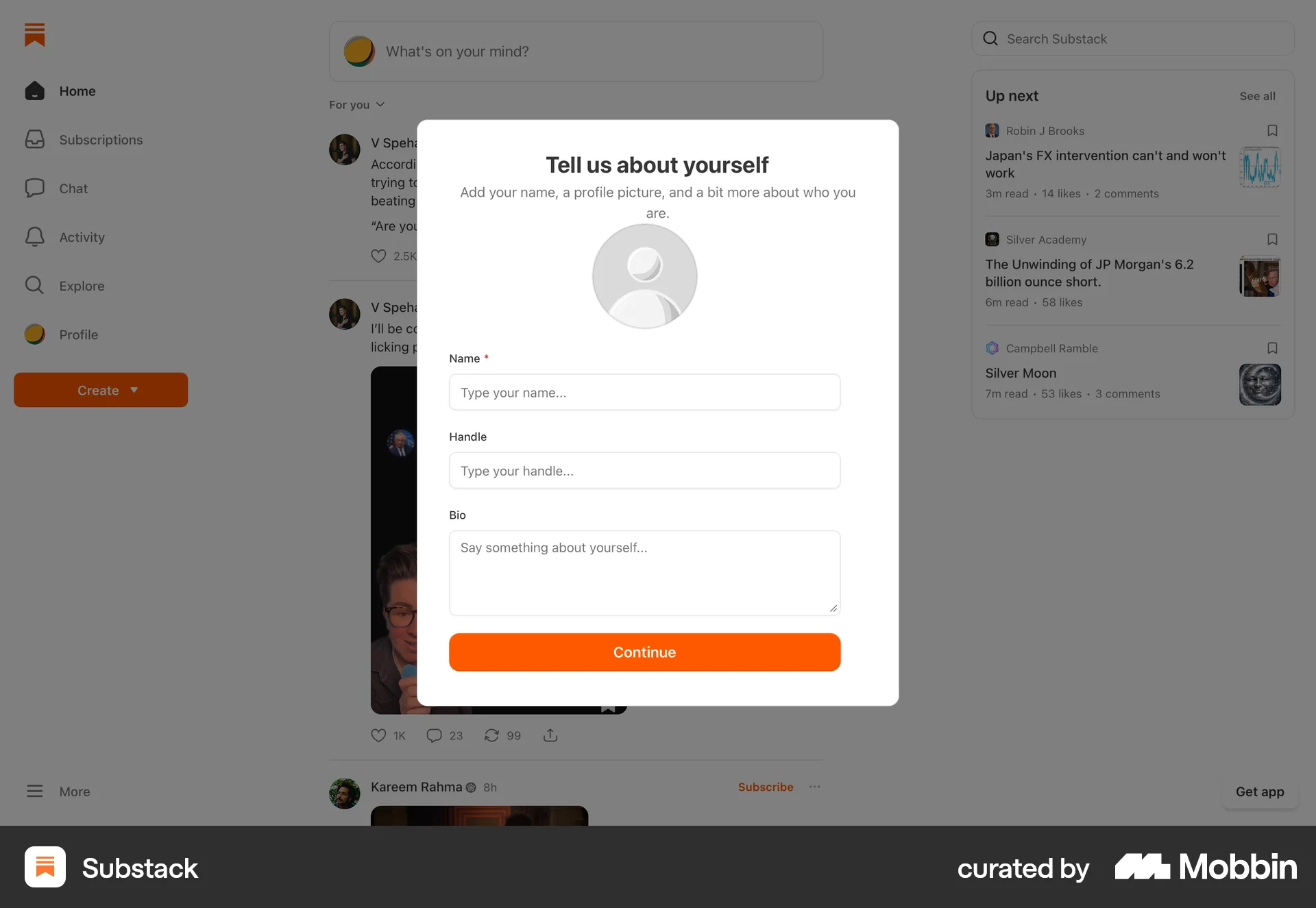 Substack Onboarding screen