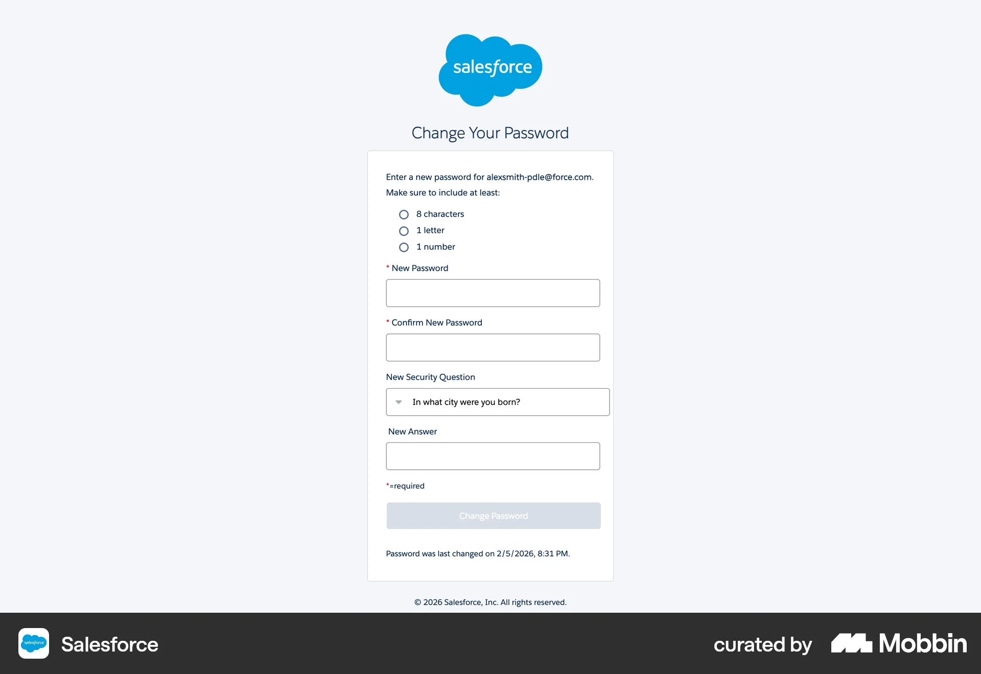 Salesforce Onboarding screen