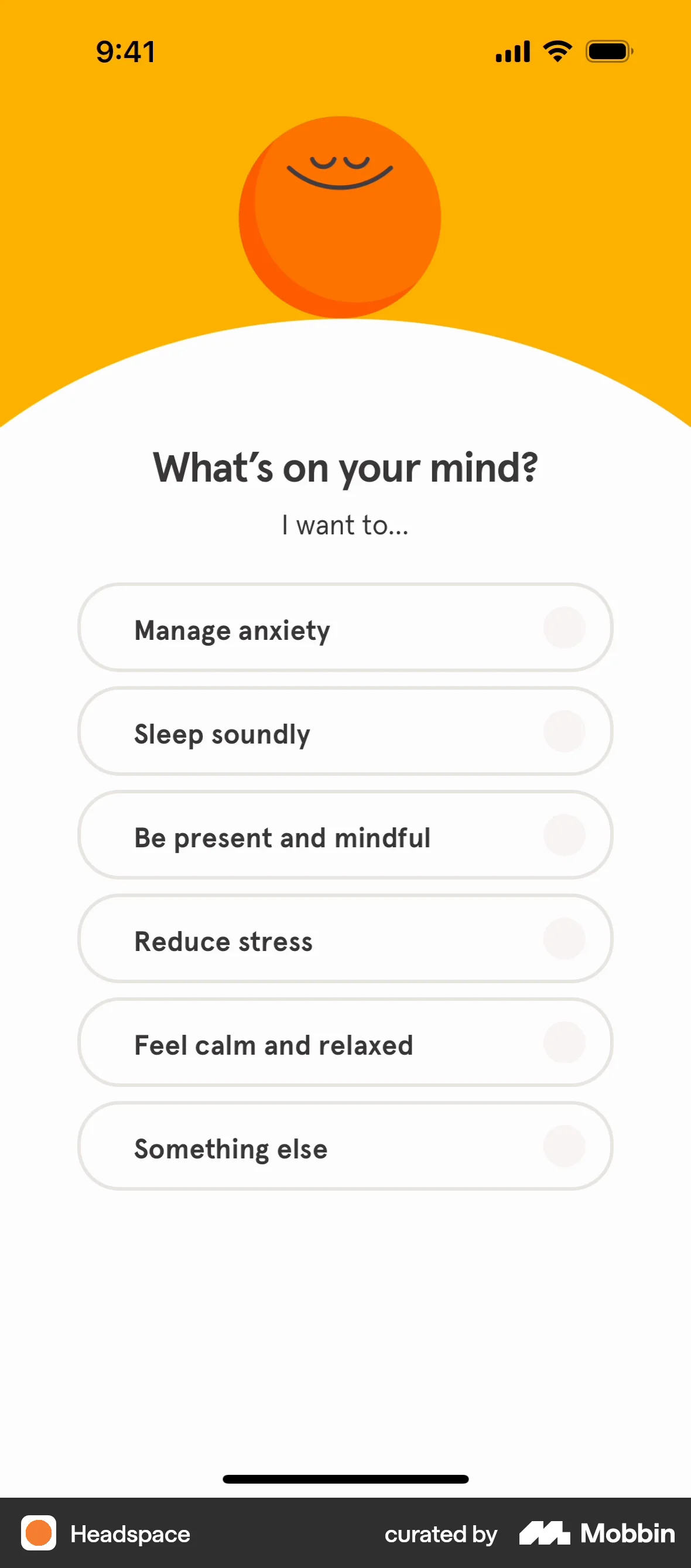 Headspace Onboarding screen
