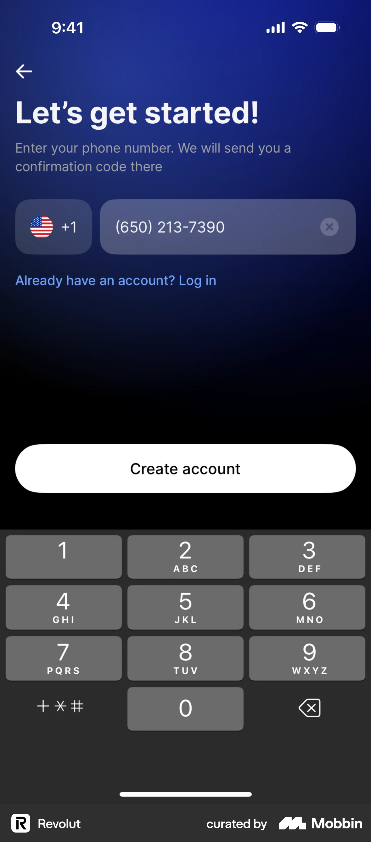 Revolut Onboarding screen