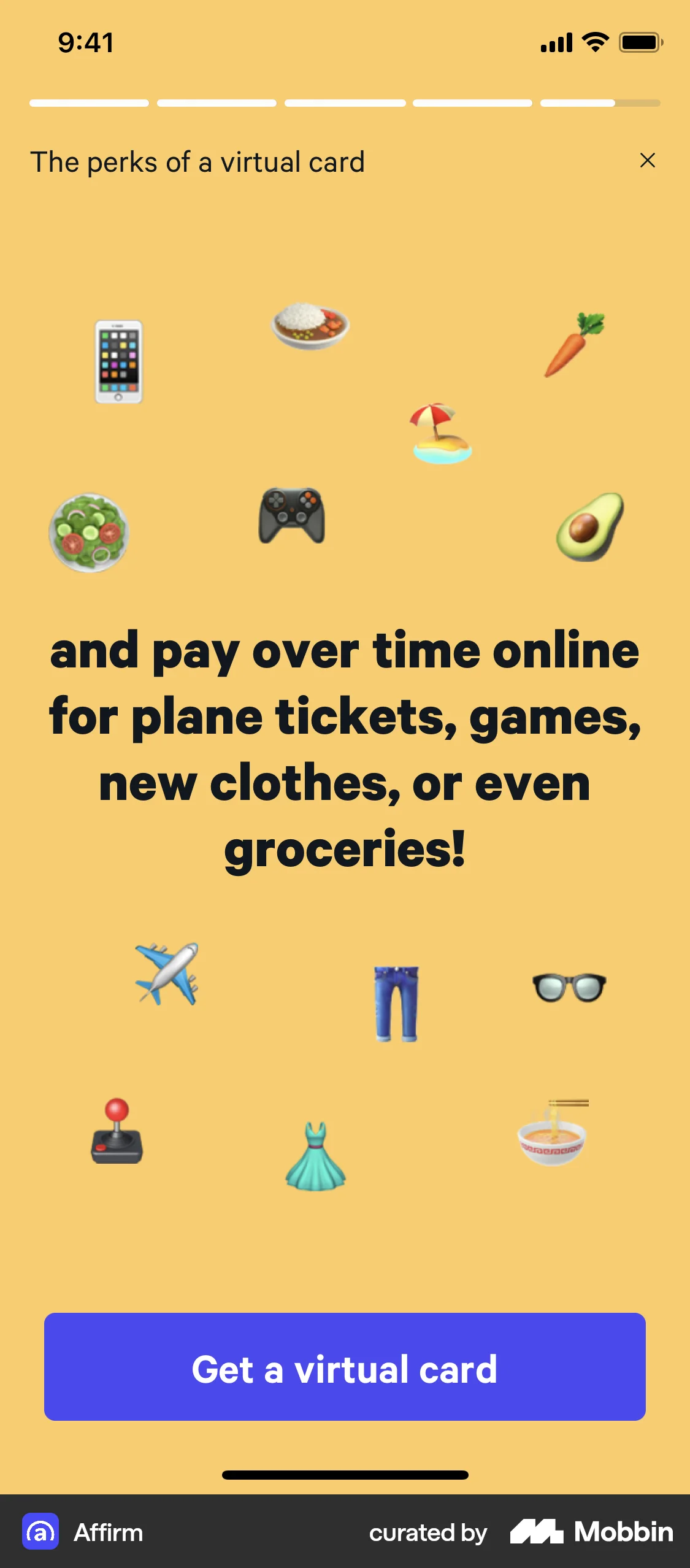 Affirm Requesting a virtual card screen