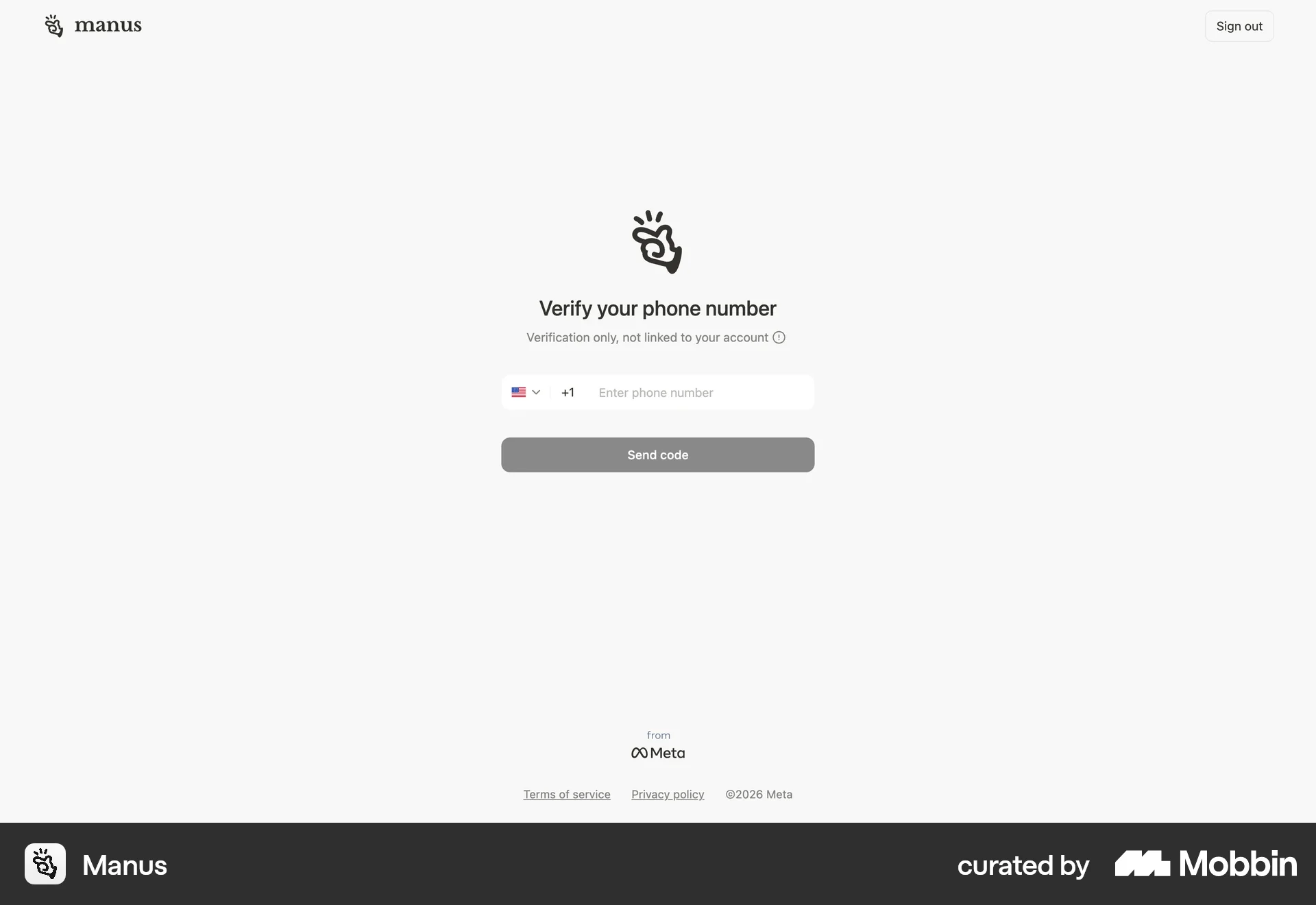 Manus Onboarding screen