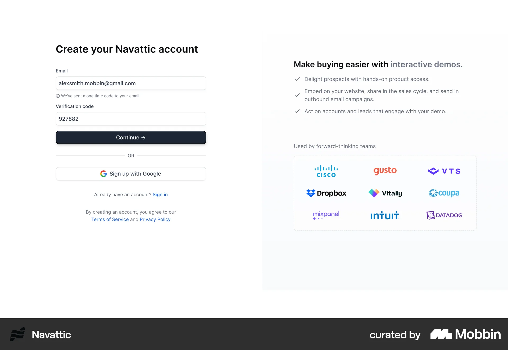 Navattic Onboarding screen