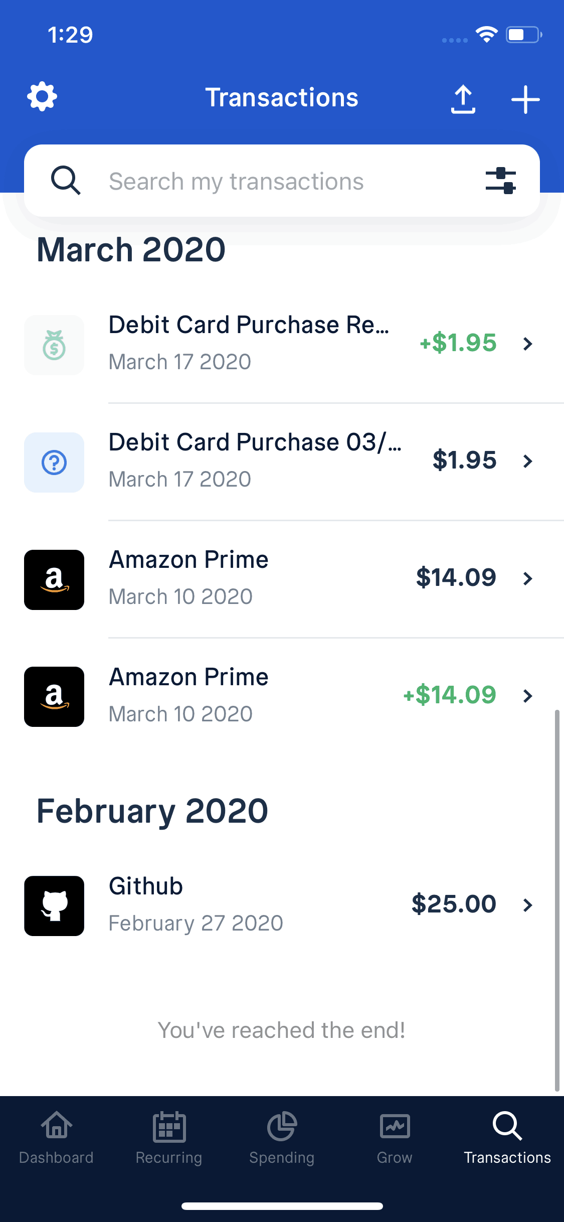 Truebill iOS Transactions Flow | Mobbin