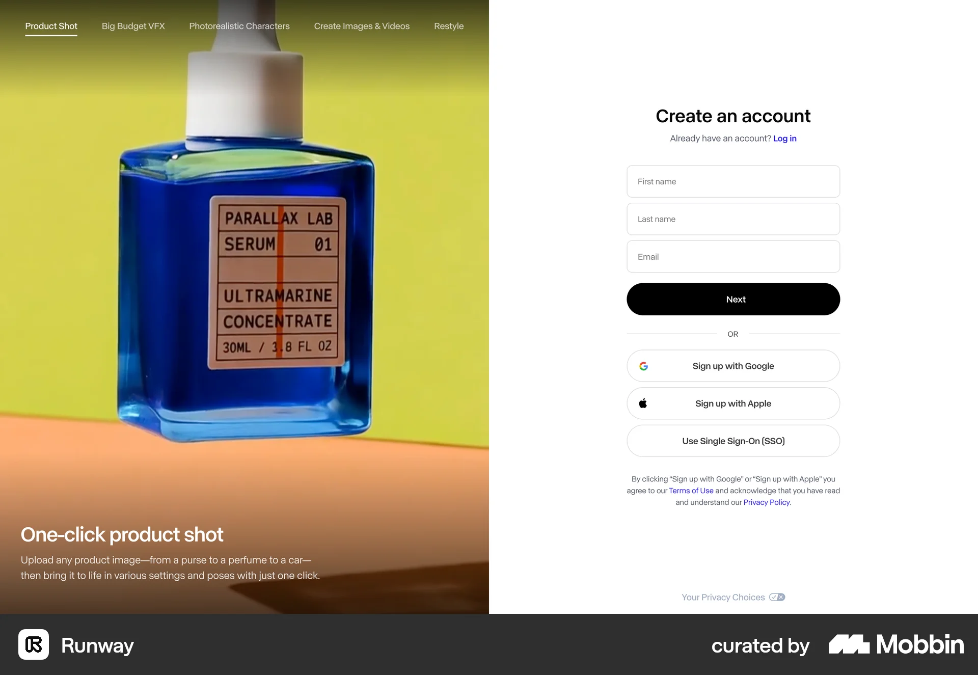Runway Onboarding screen