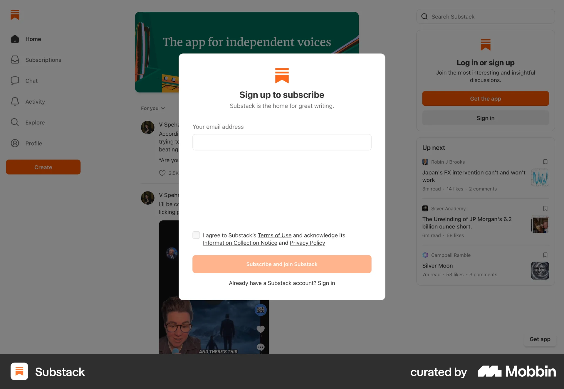 Substack Onboarding screen