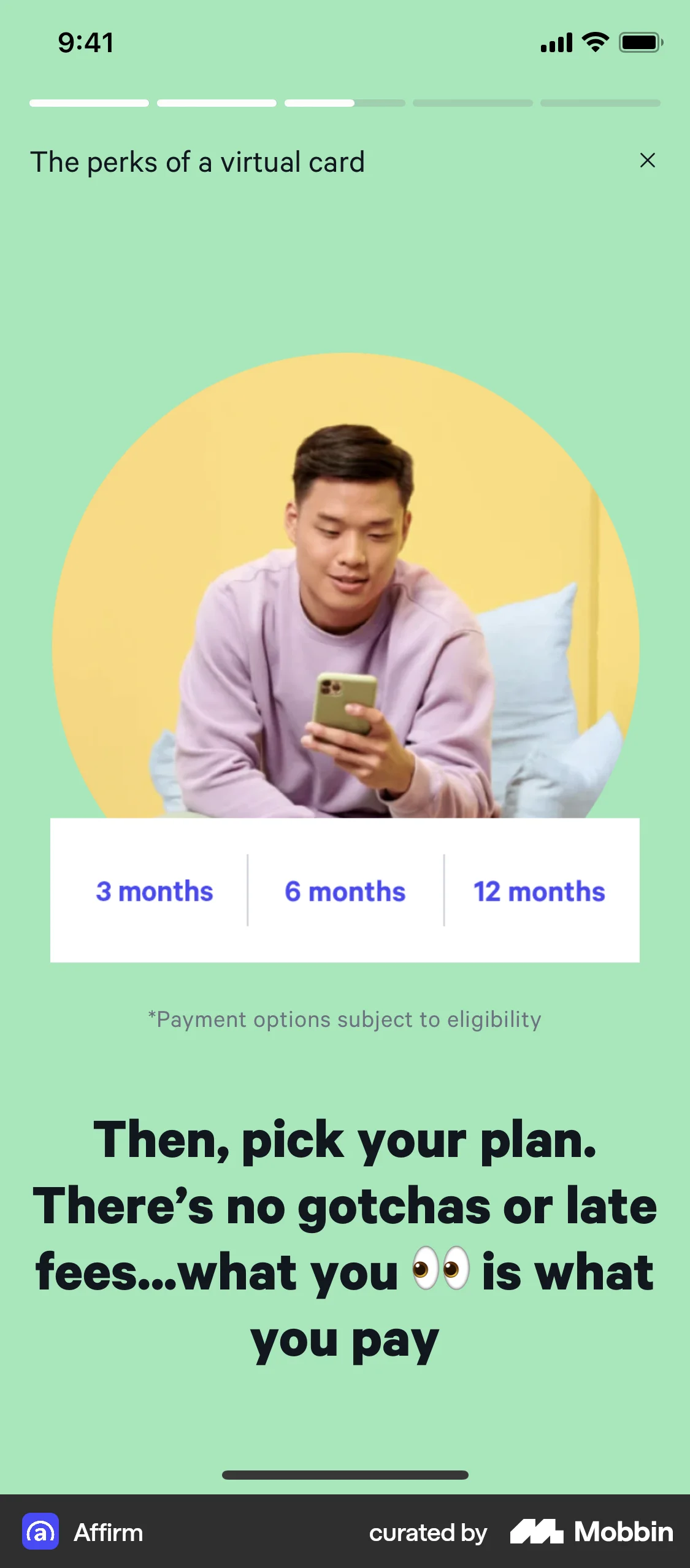 Affirm Requesting a virtual card screen