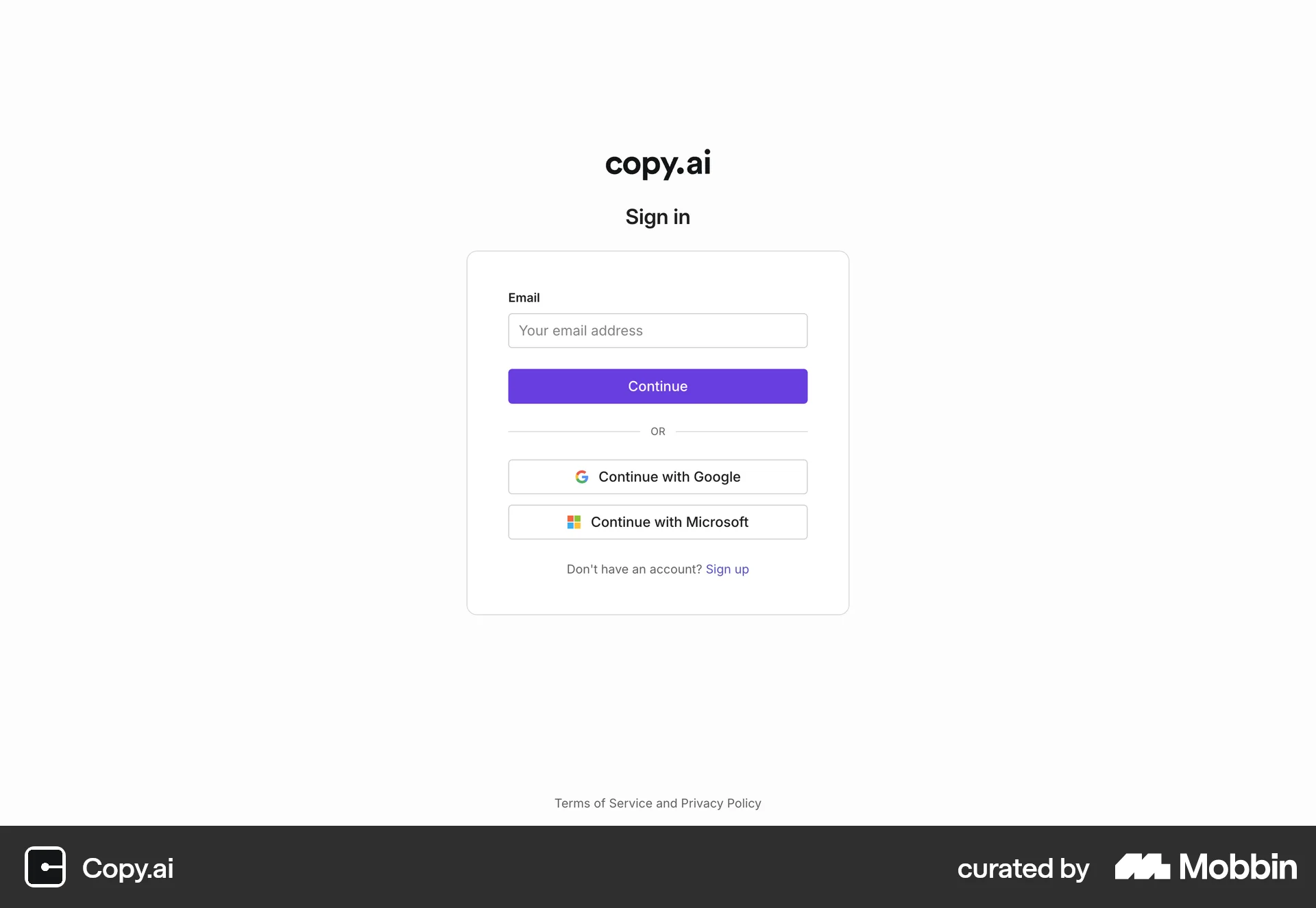 Copy.ai Onboarding screen