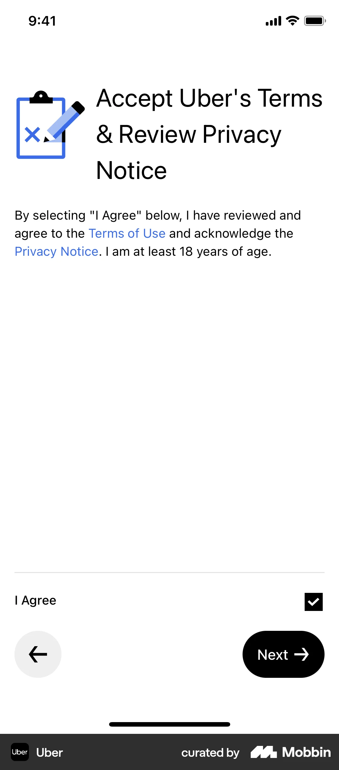 Uber Onboarding screen