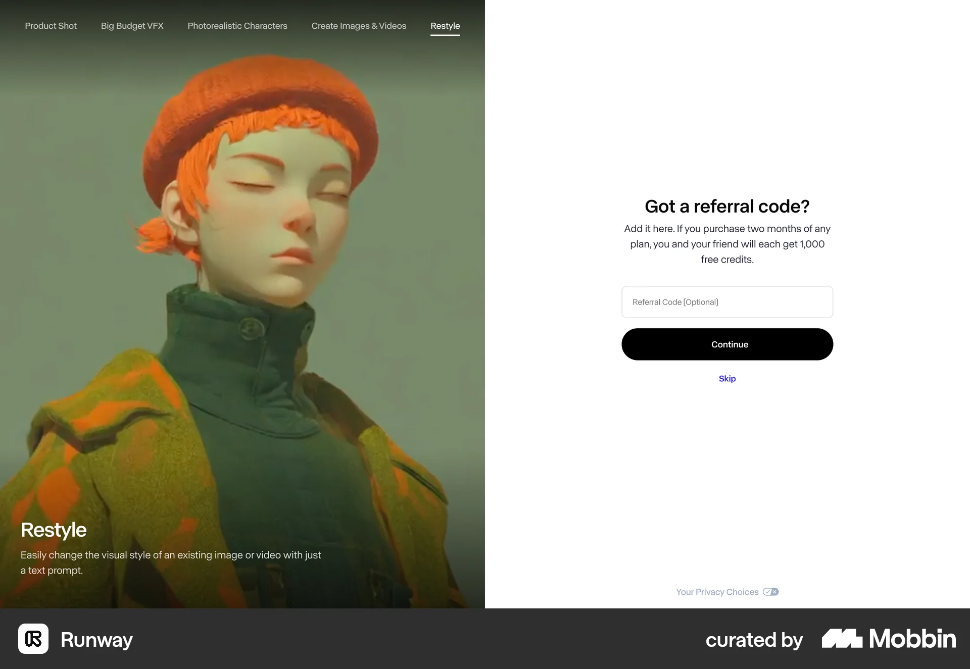 Runway Onboarding screen