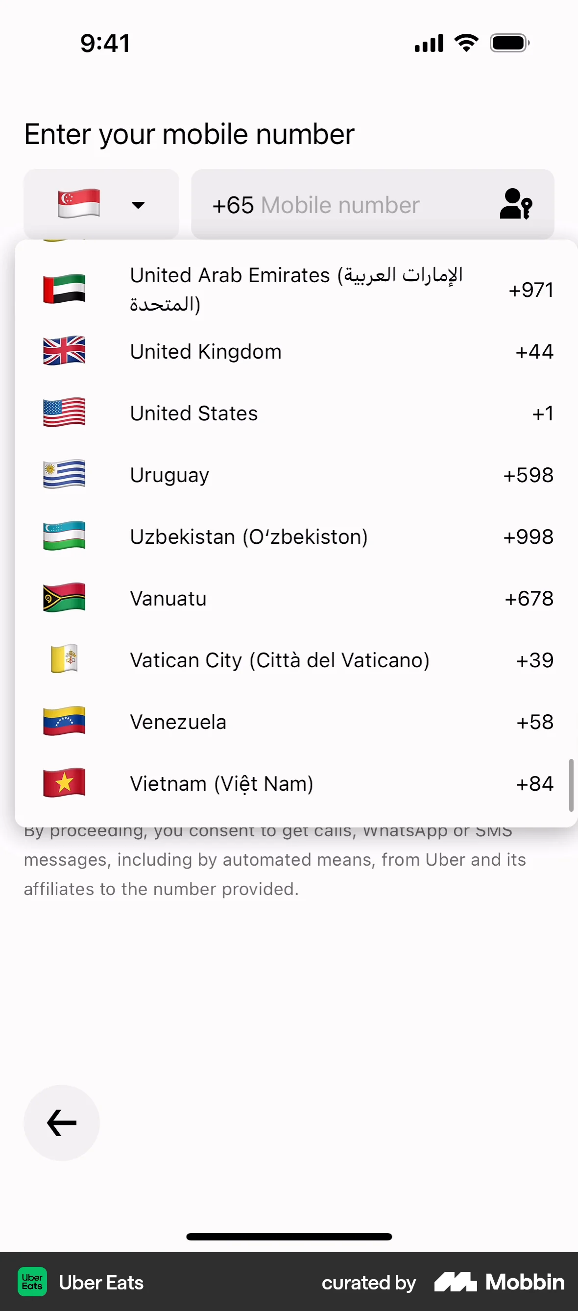 Uber Eats Onboarding screen
