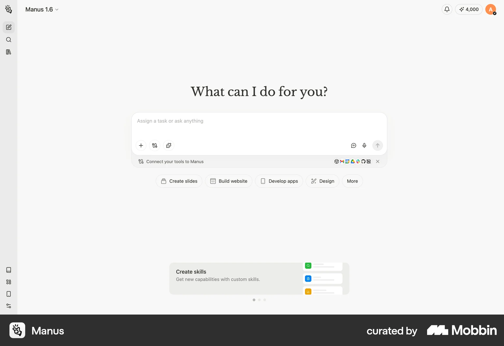 Manus Onboarding screen