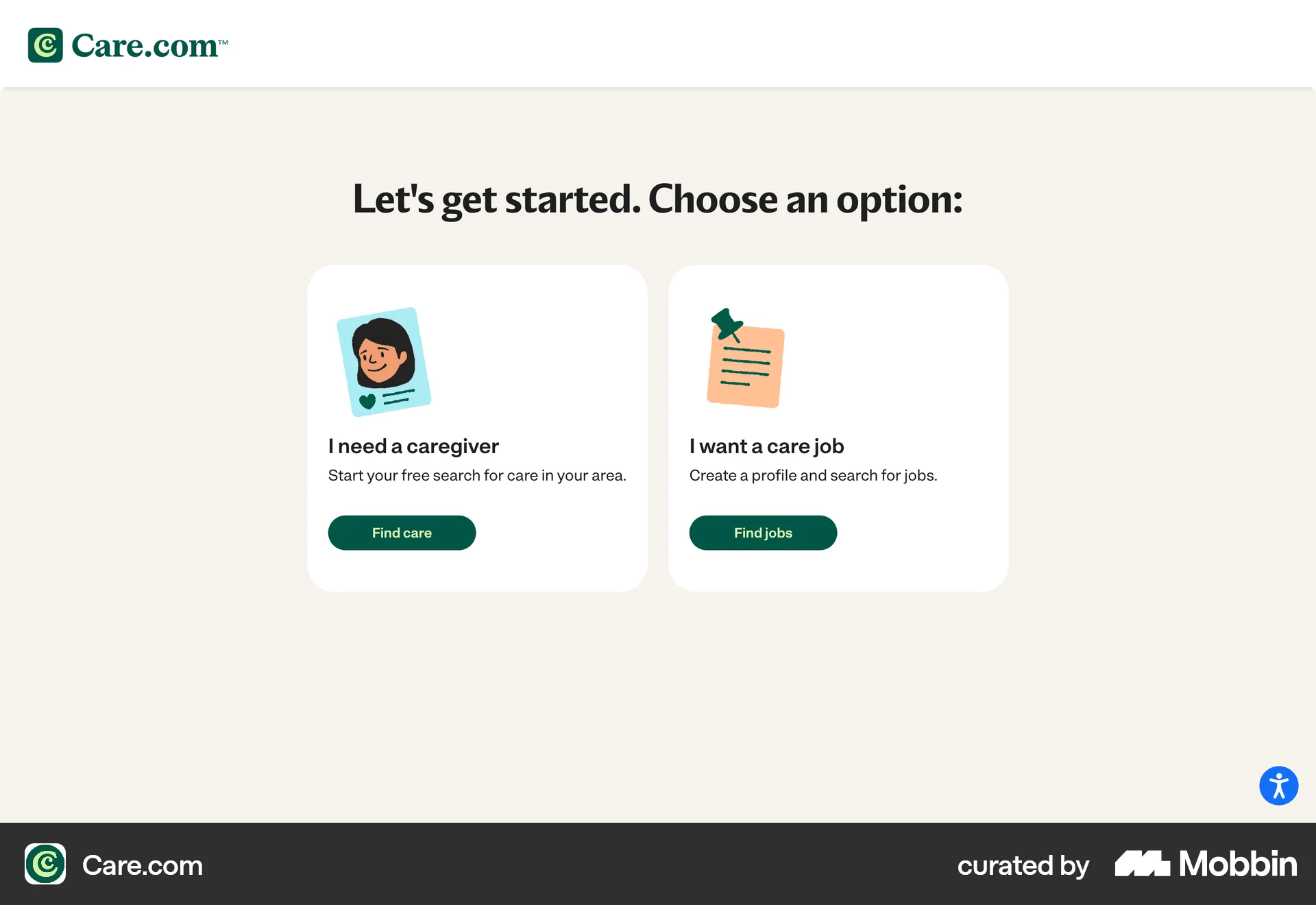 Care.com Onboarding (Find care) screen