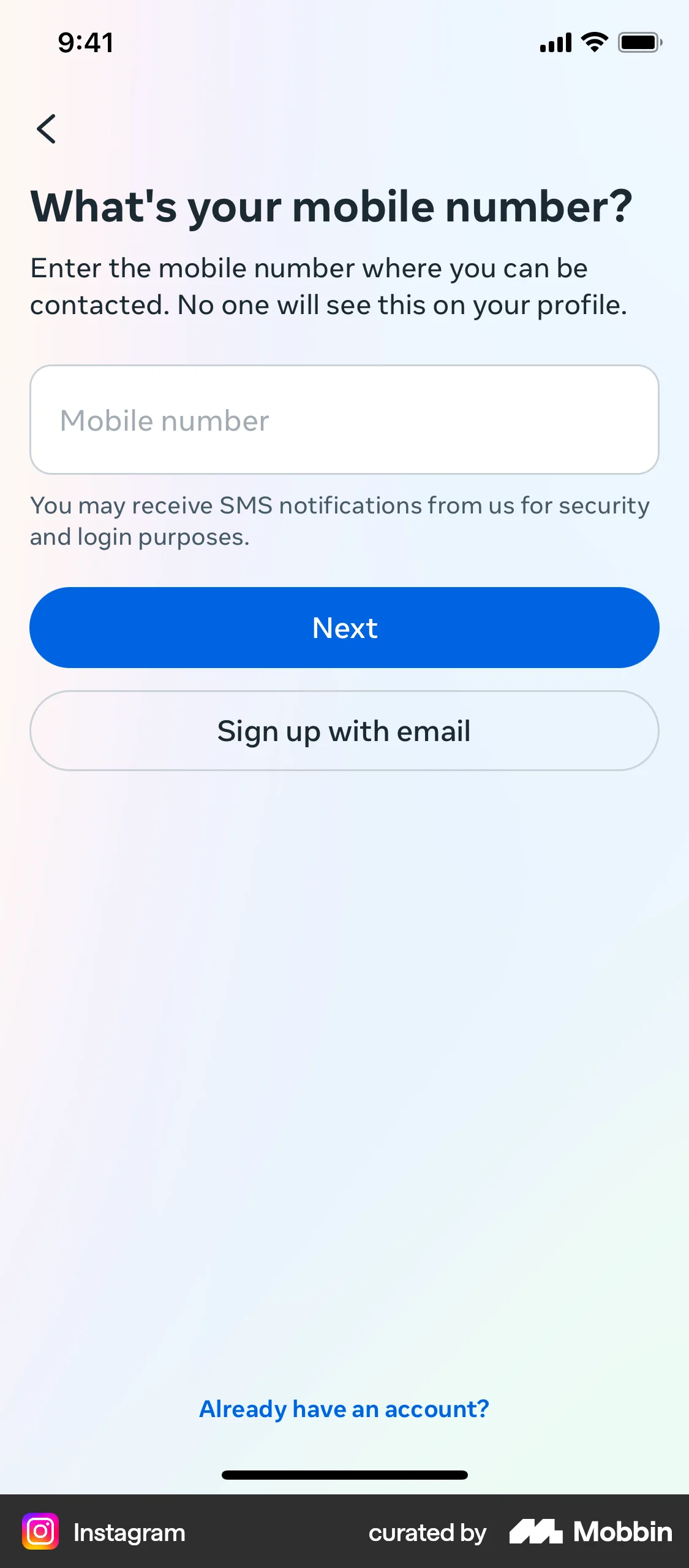 Instagram Onboarding screen