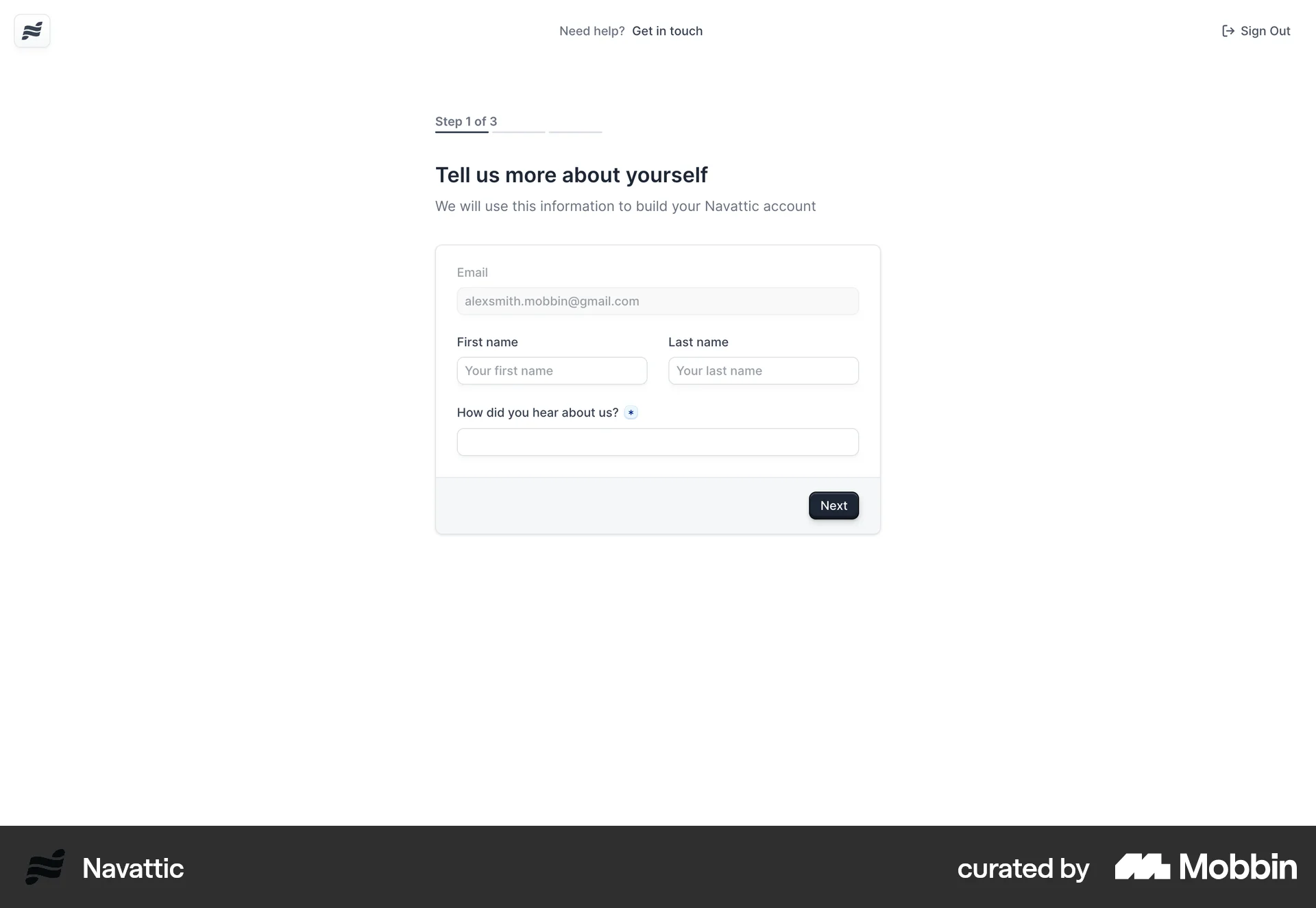 Navattic Onboarding screen