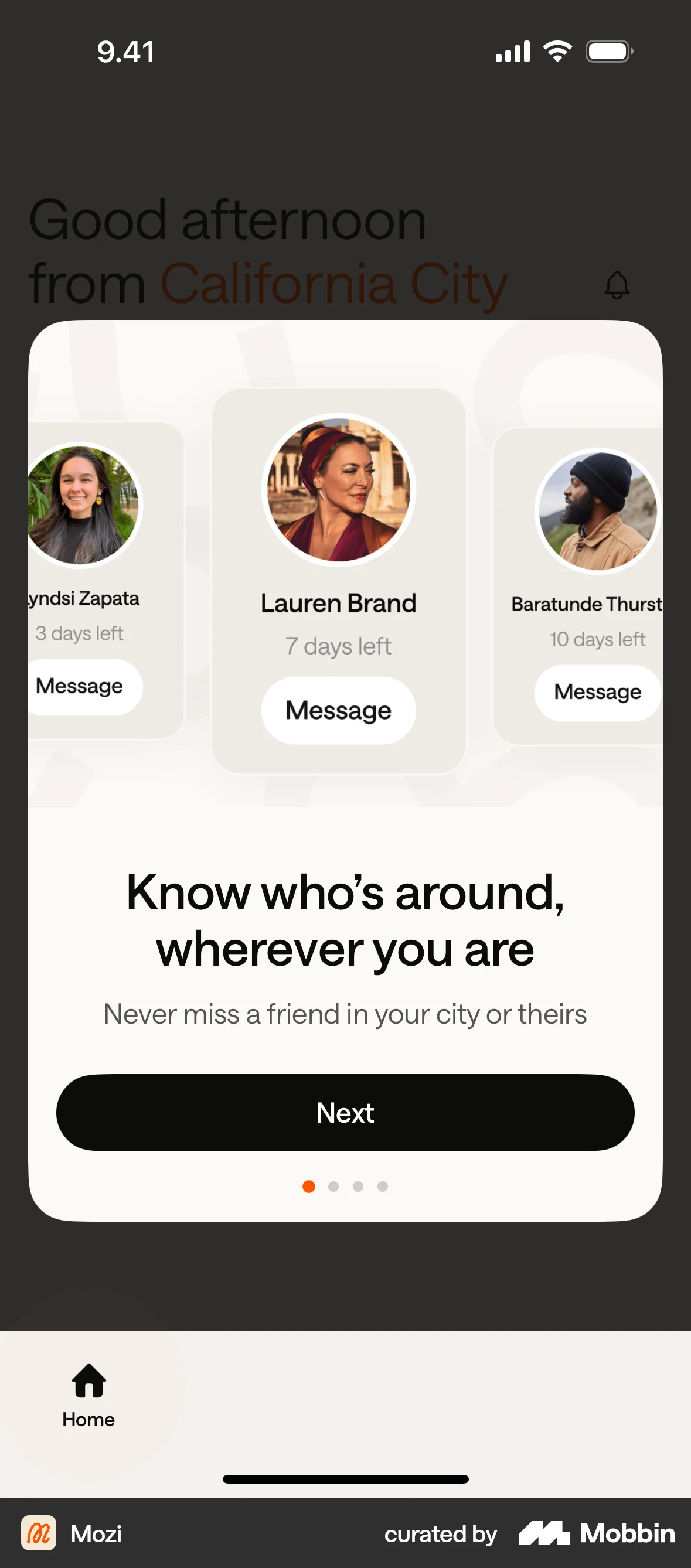 Mozi Onboarding screen