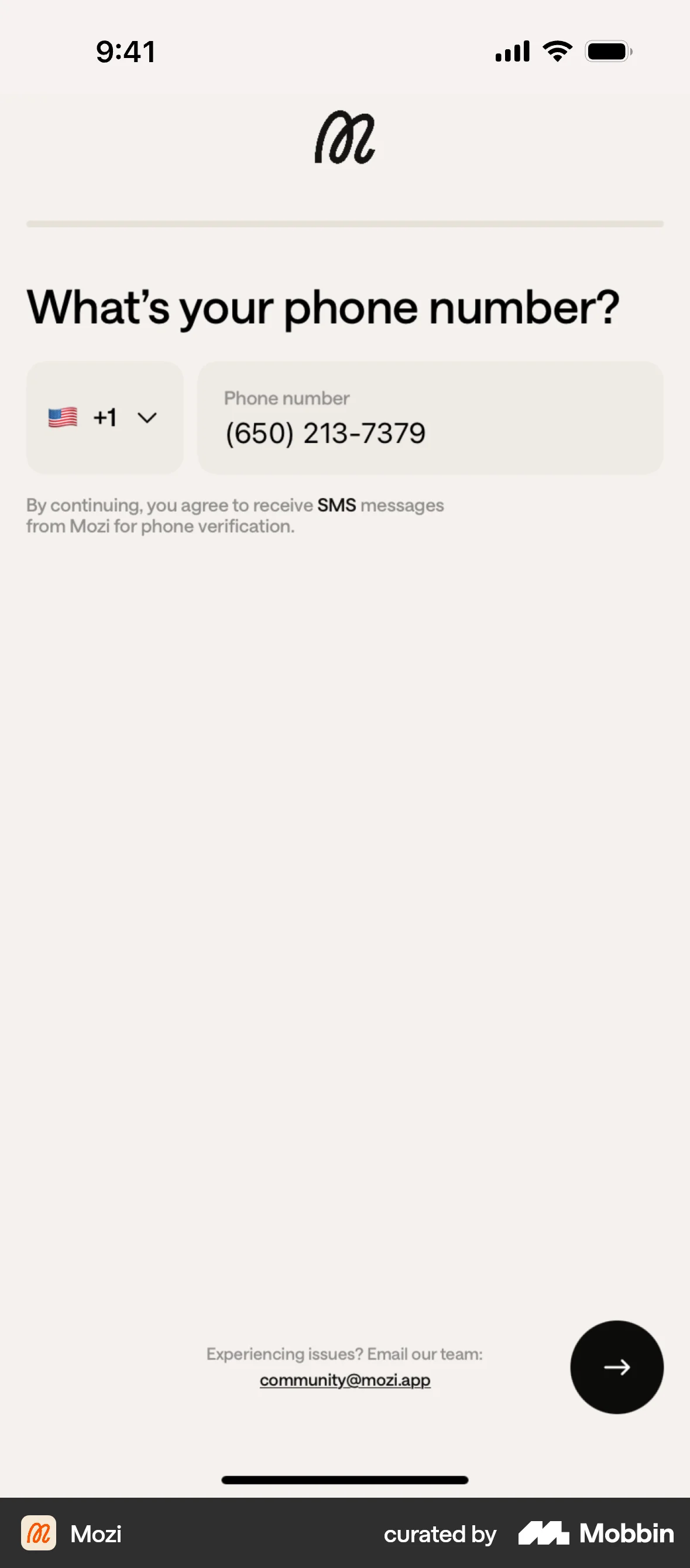 Mozi Onboarding screen