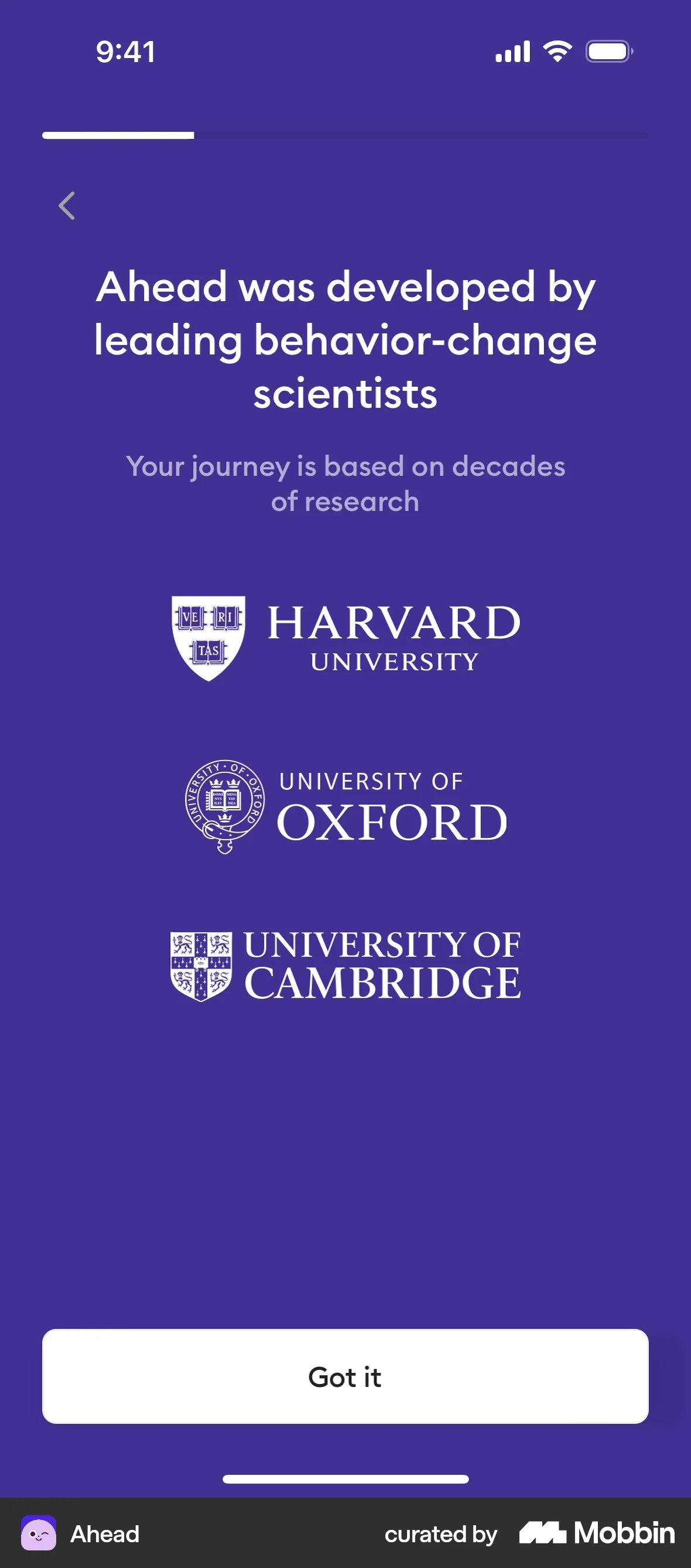 Ahead Onboarding screen