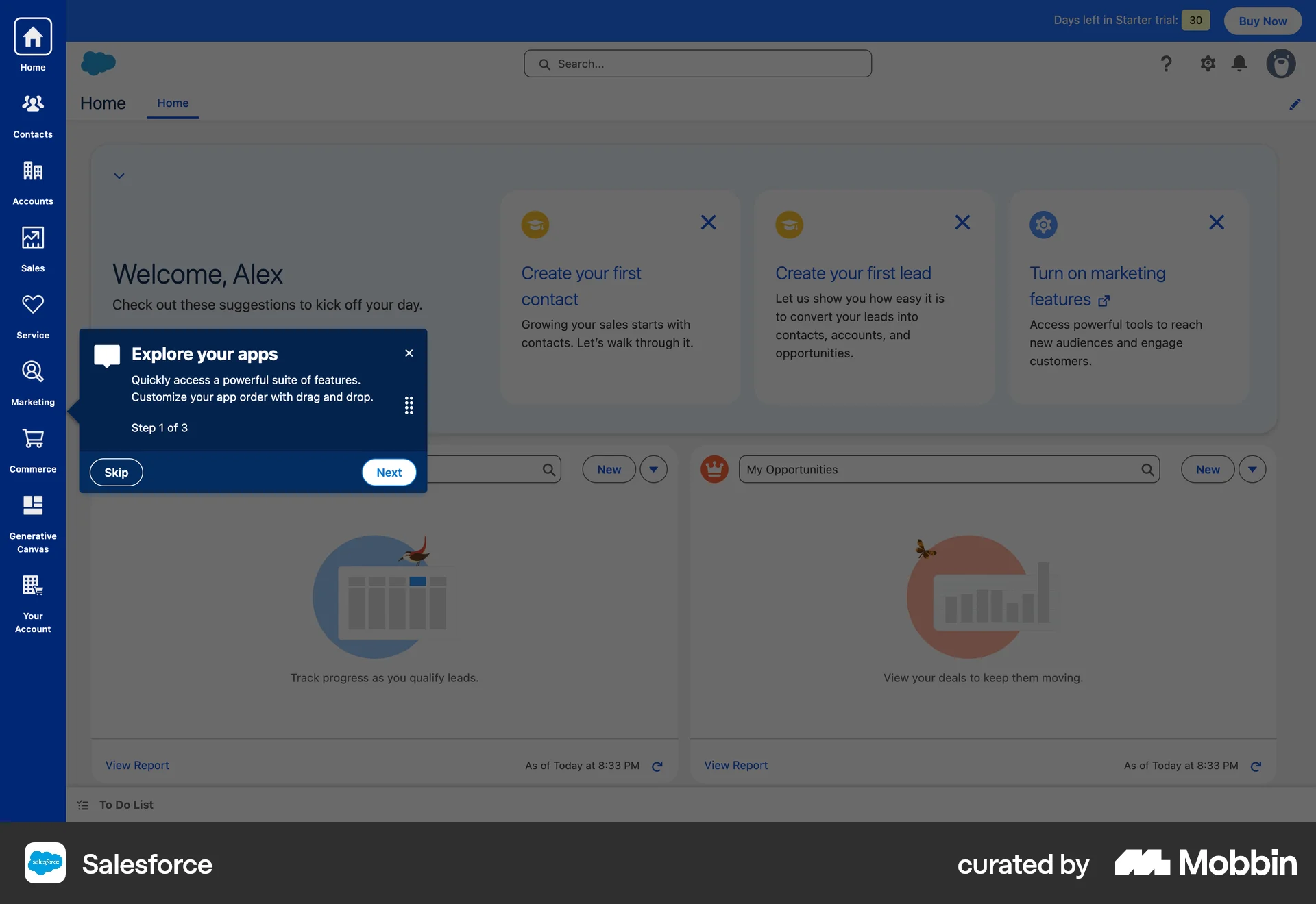 Salesforce Onboarding screen