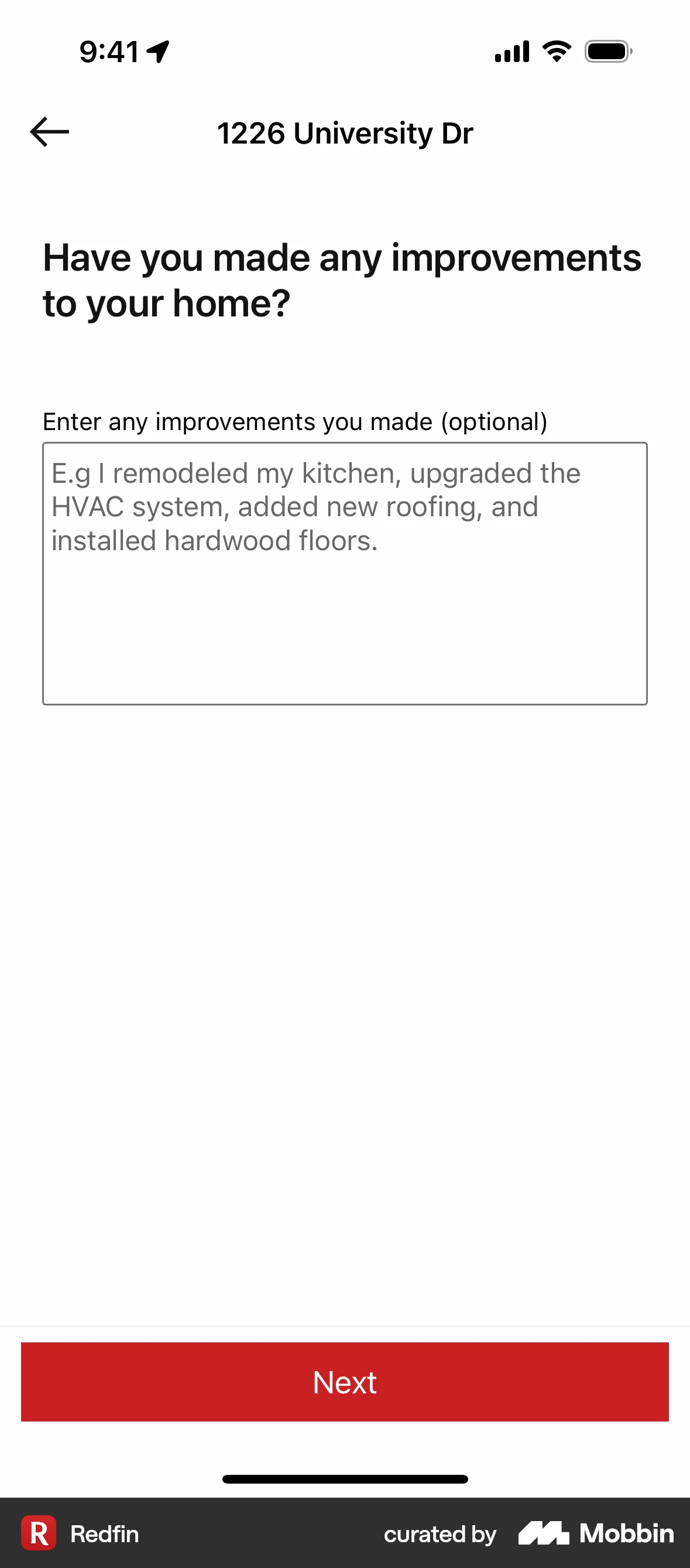 Redfin Scheduling a selling consultation screen