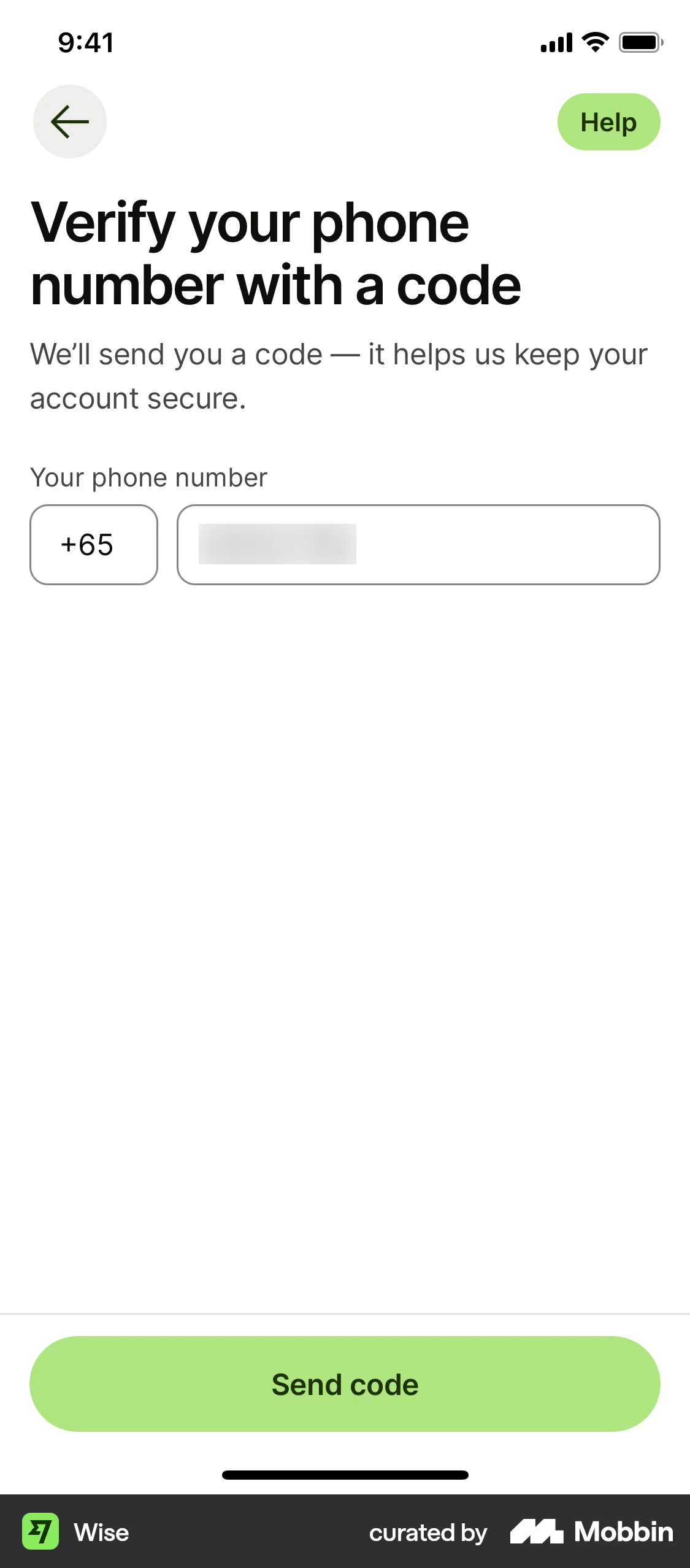 Wise Onboarding screen