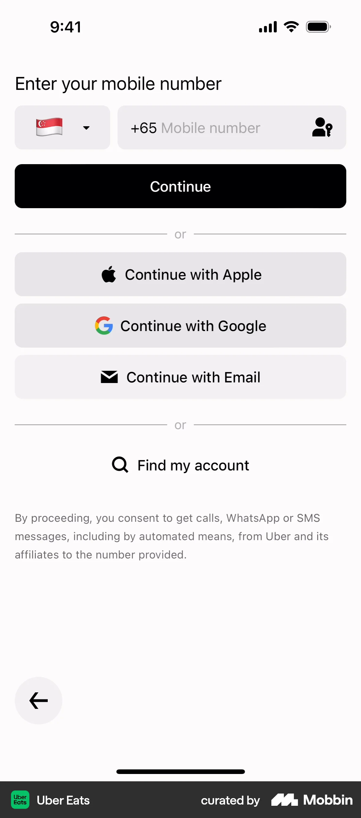 Uber Eats Onboarding screen