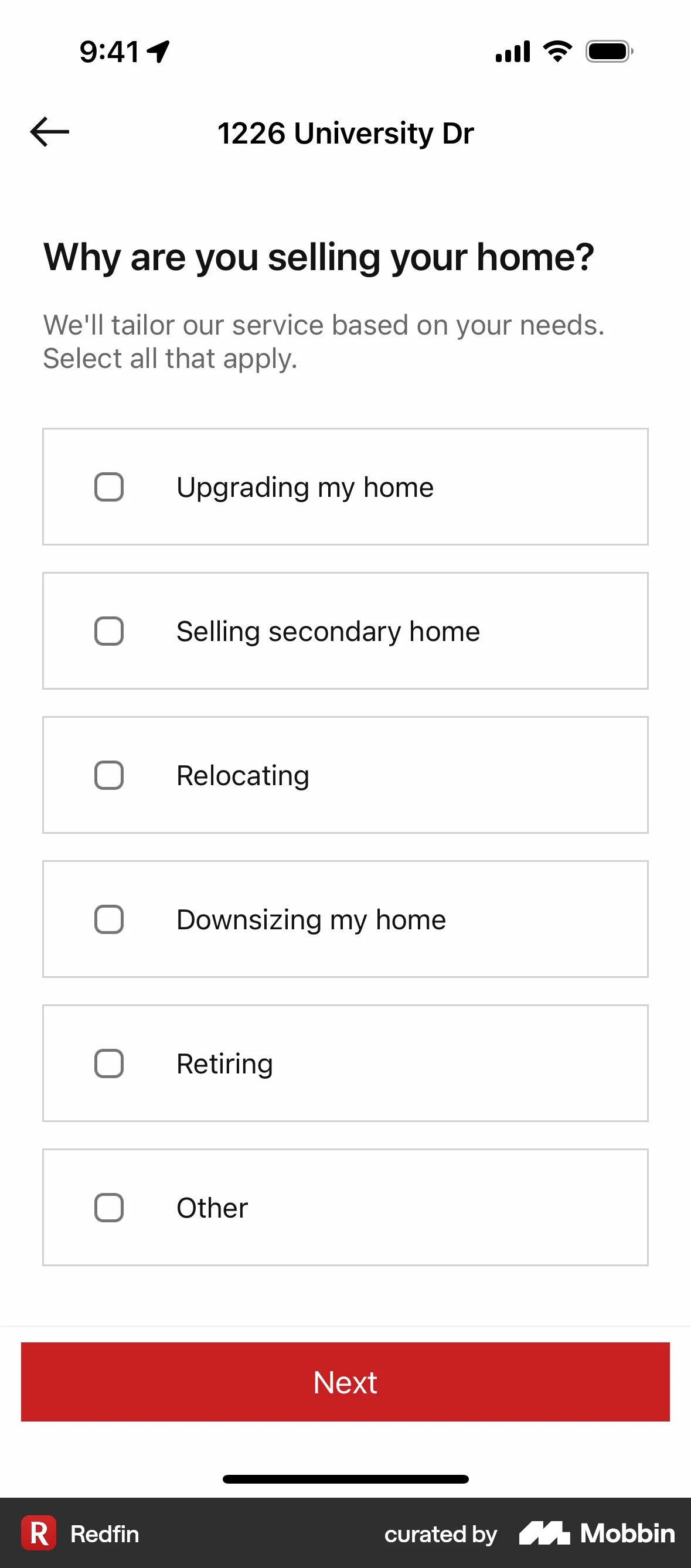 Redfin Scheduling a selling consultation screen