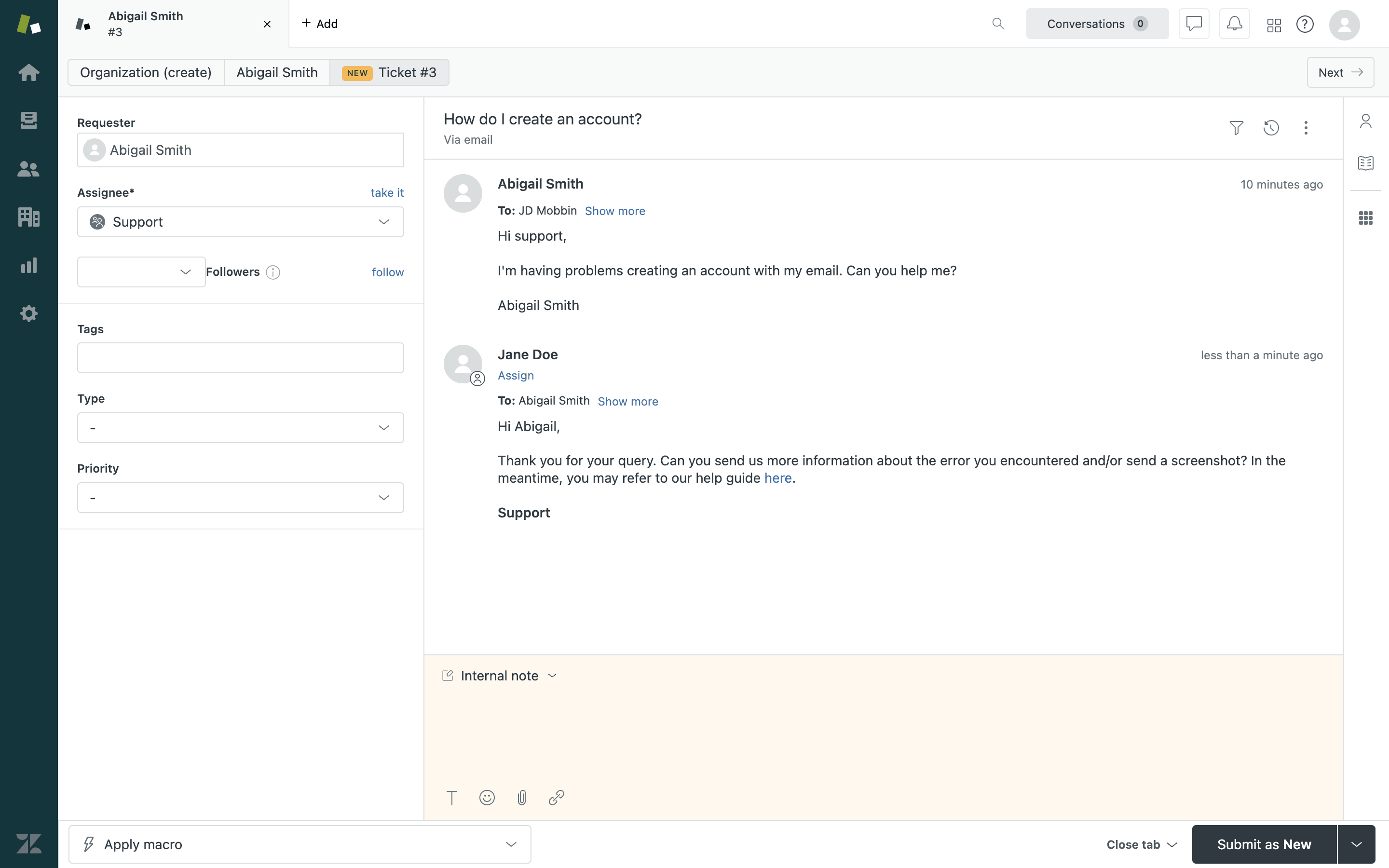 Zendesk Web Internal Note Input | Mobbin
