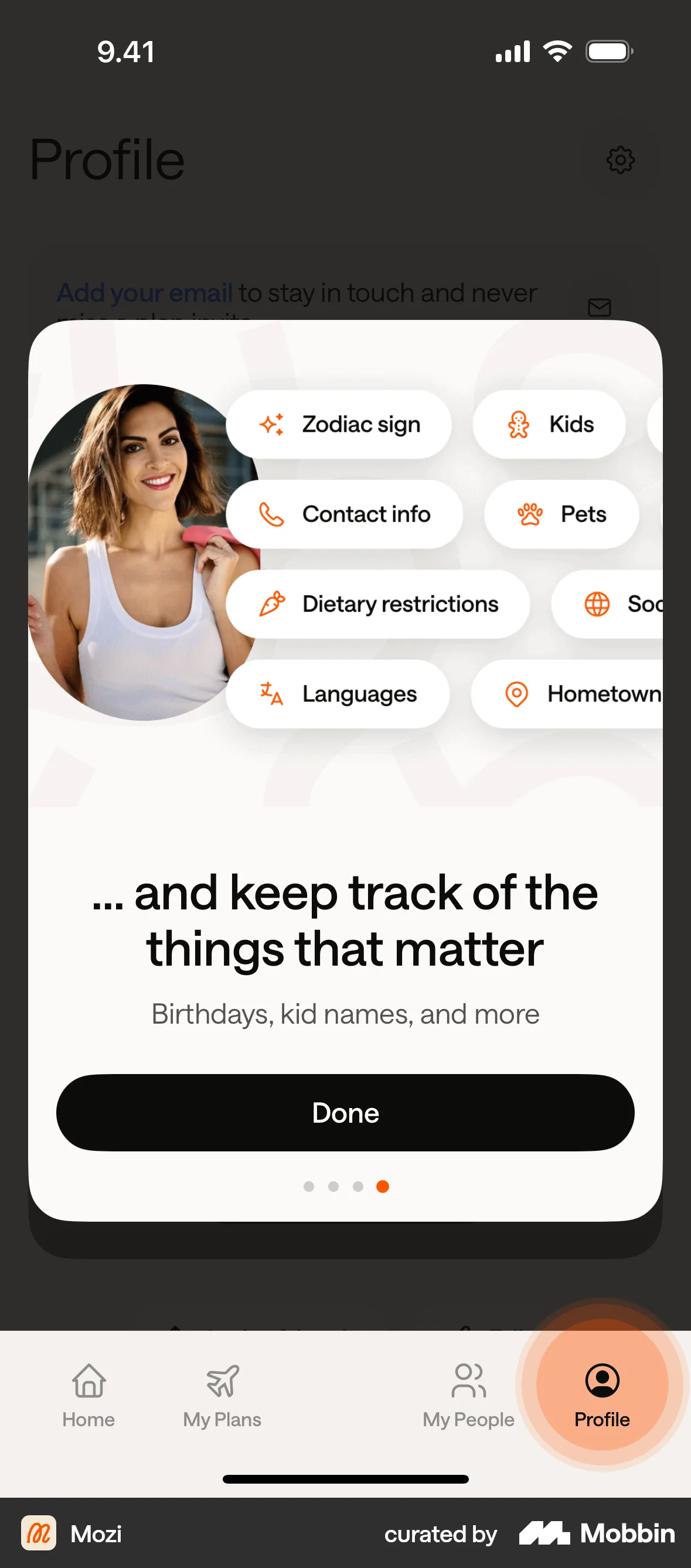 Mozi Onboarding screen