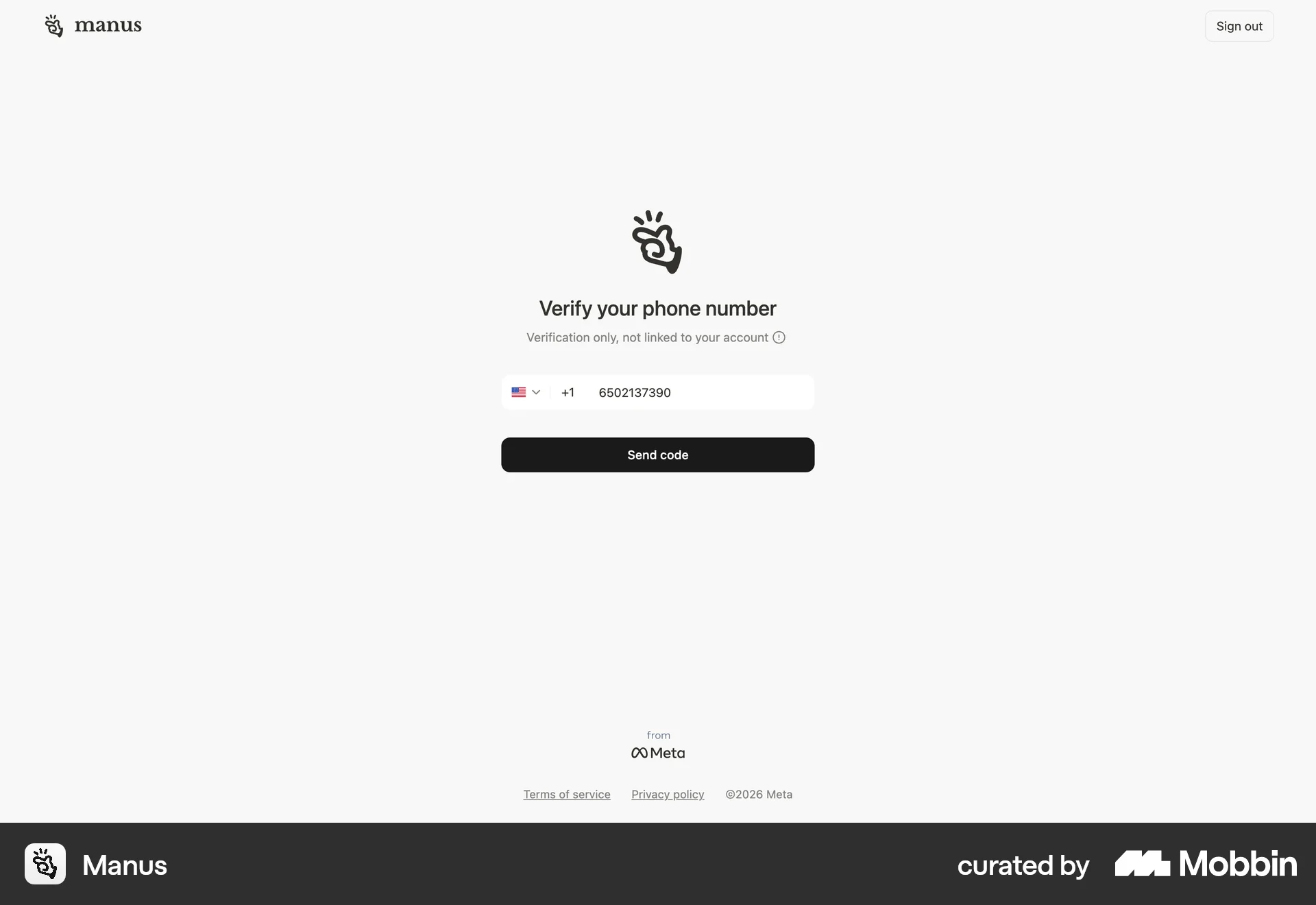 Manus Onboarding screen