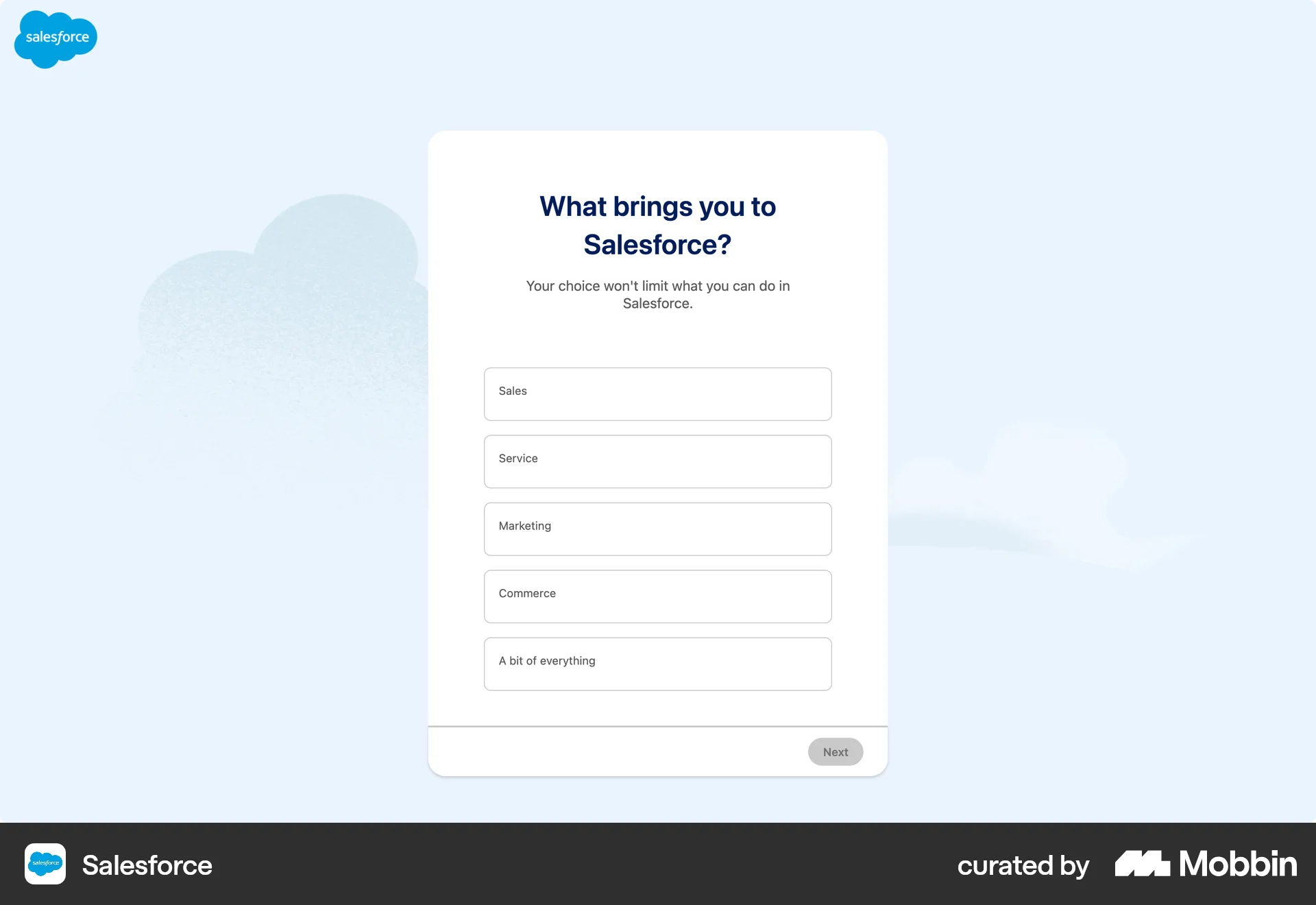 Salesforce Onboarding screen