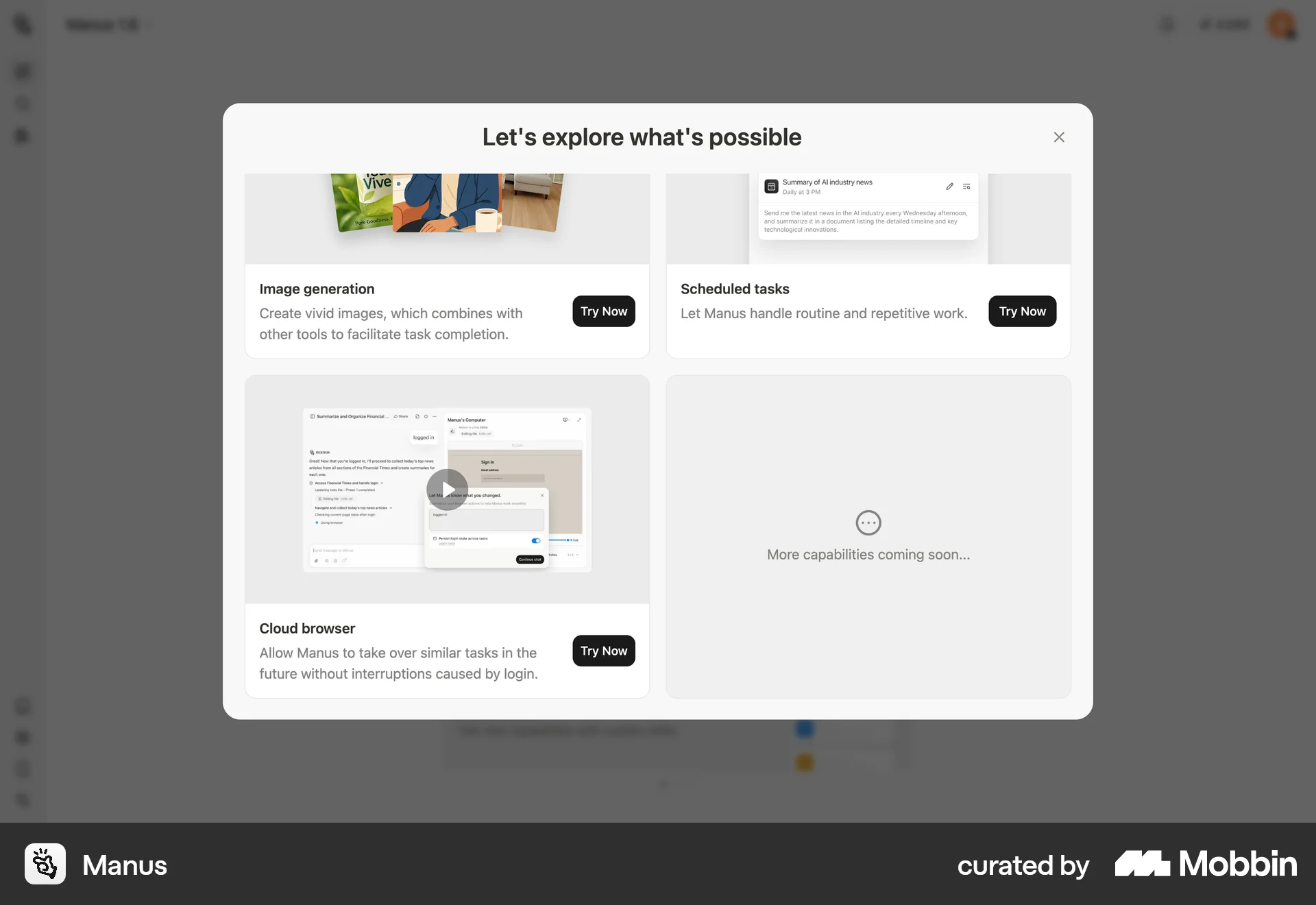 Manus Onboarding screen