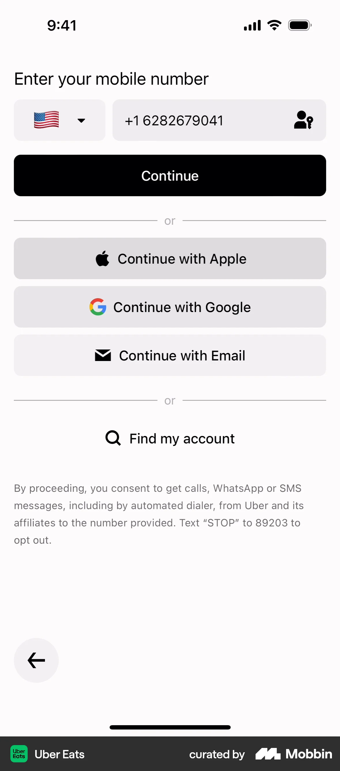 Uber Eats Onboarding screen