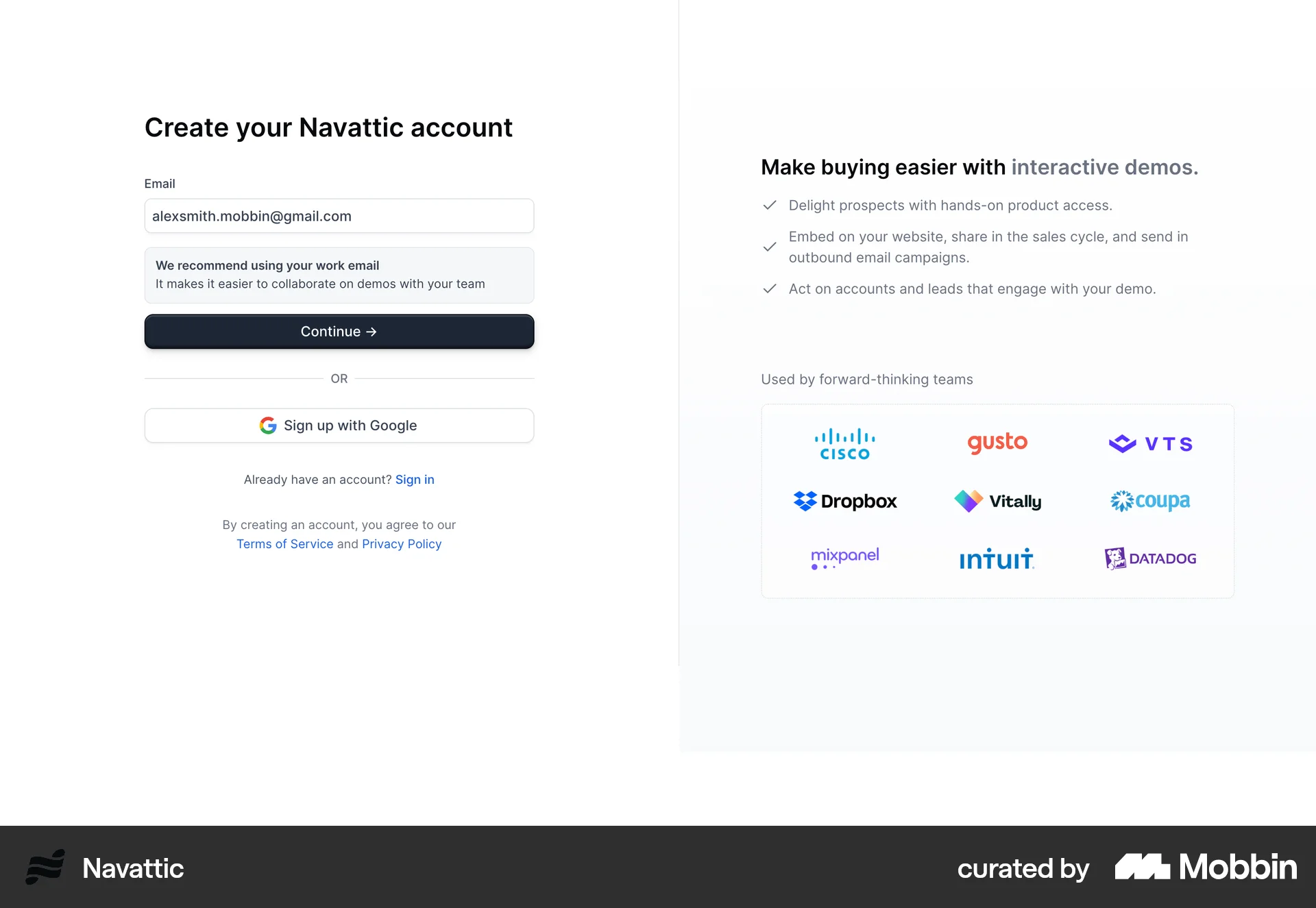 Navattic Onboarding screen