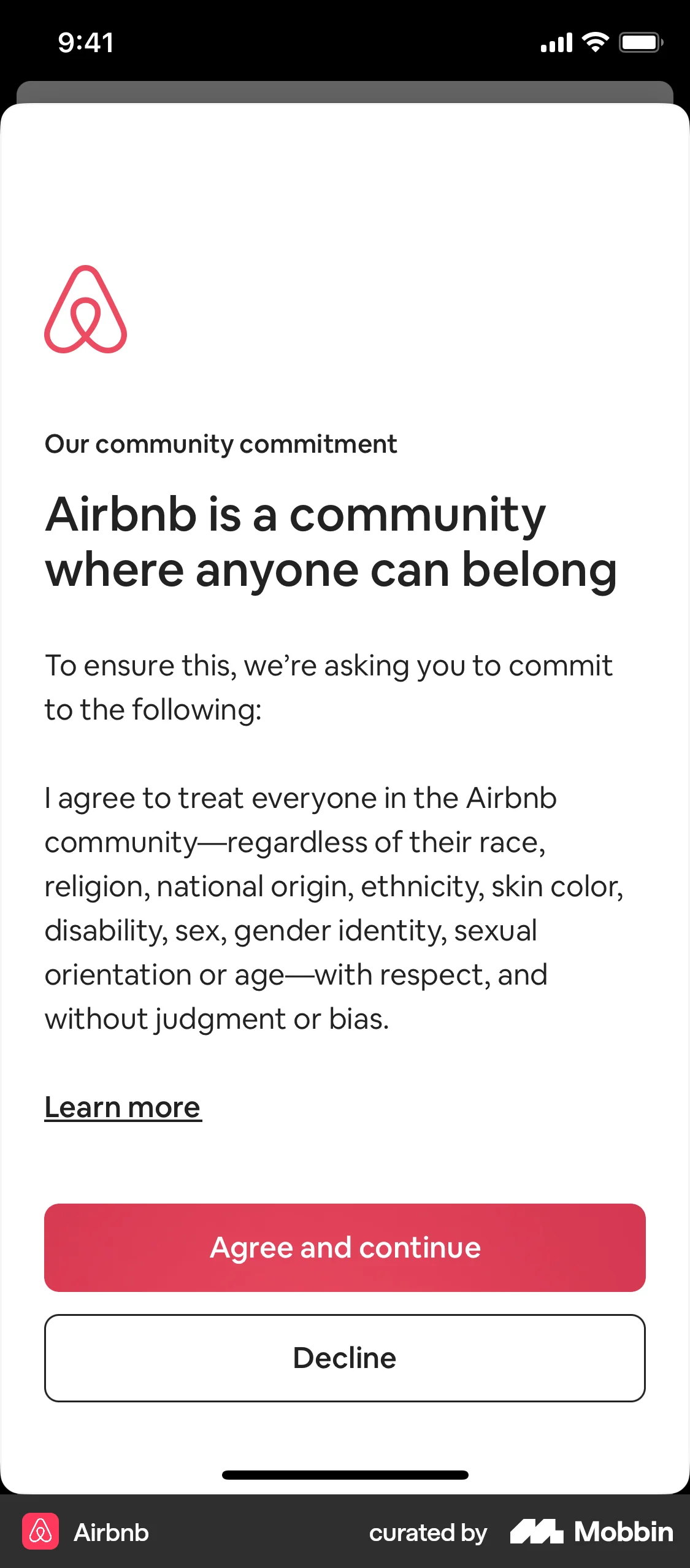 Airbnb Onboarding screen