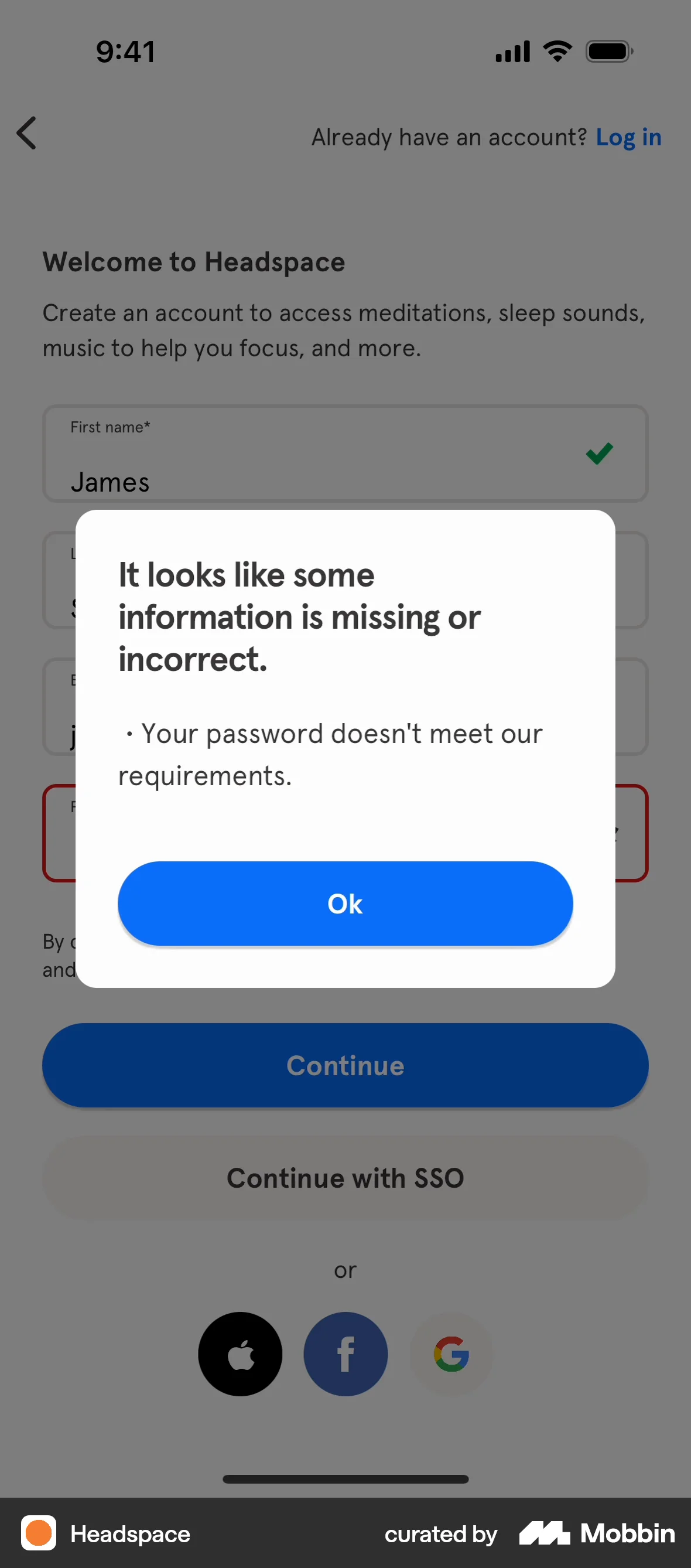 Headspace Onboarding screen