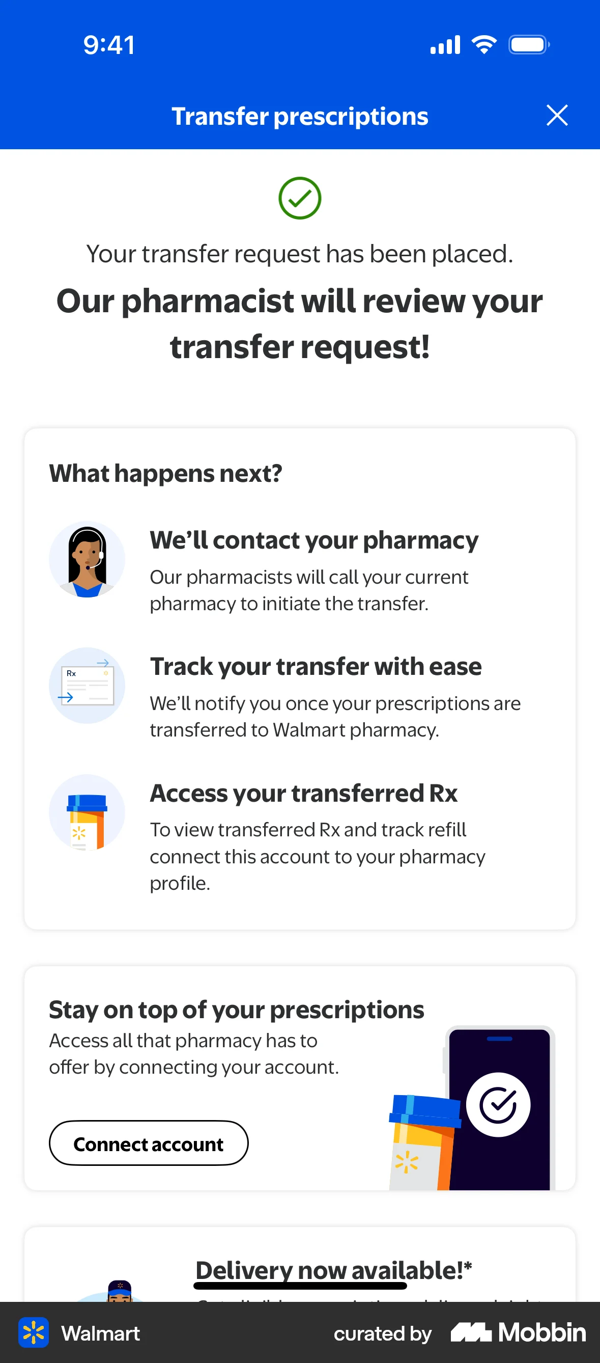 Walmart Requesting prescription transfer screen