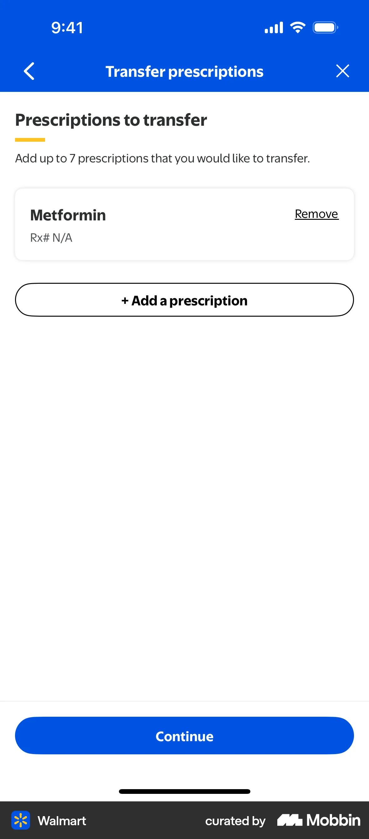 Walmart Requesting prescription transfer screen