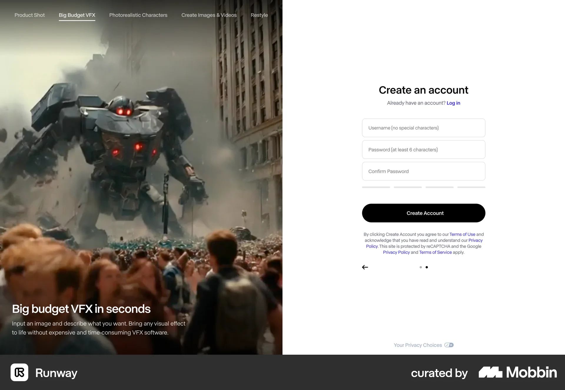 Runway Onboarding screen