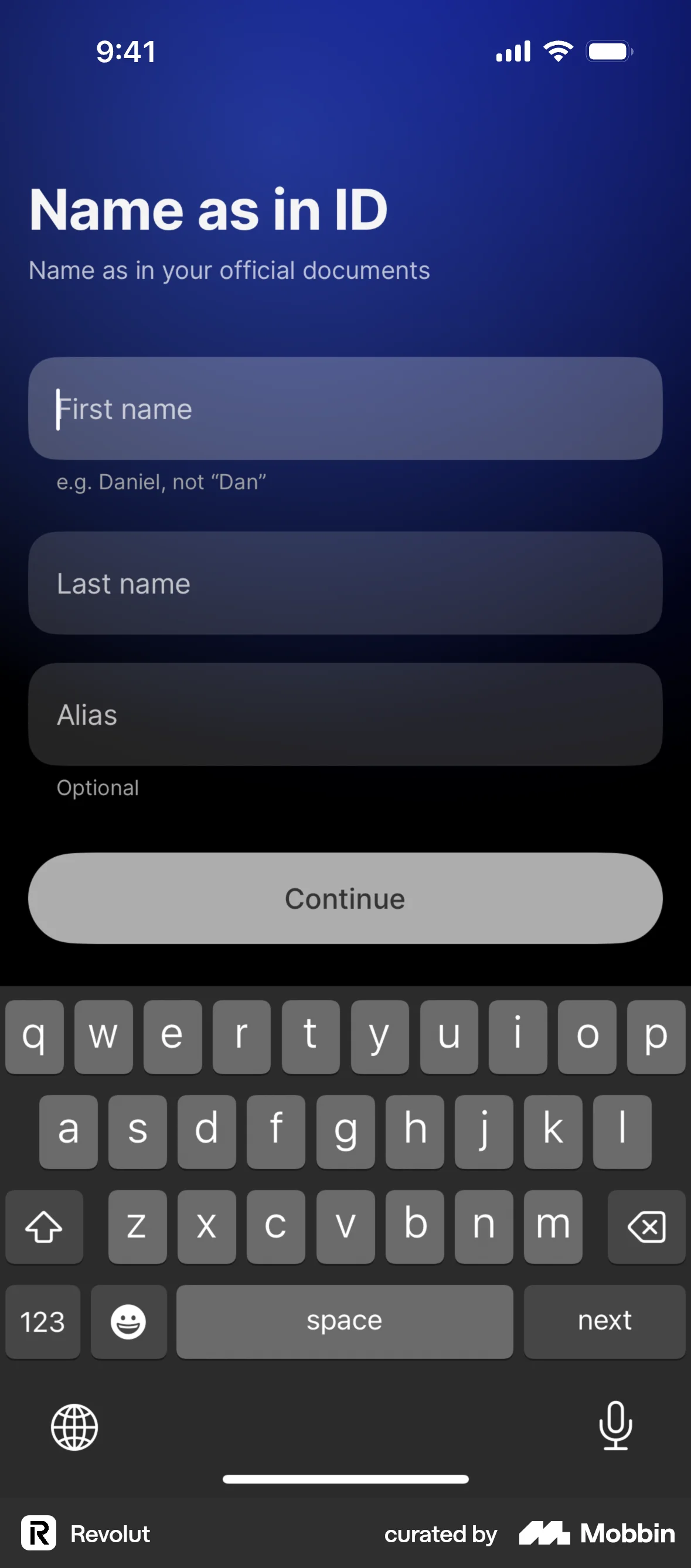 Revolut Onboarding screen