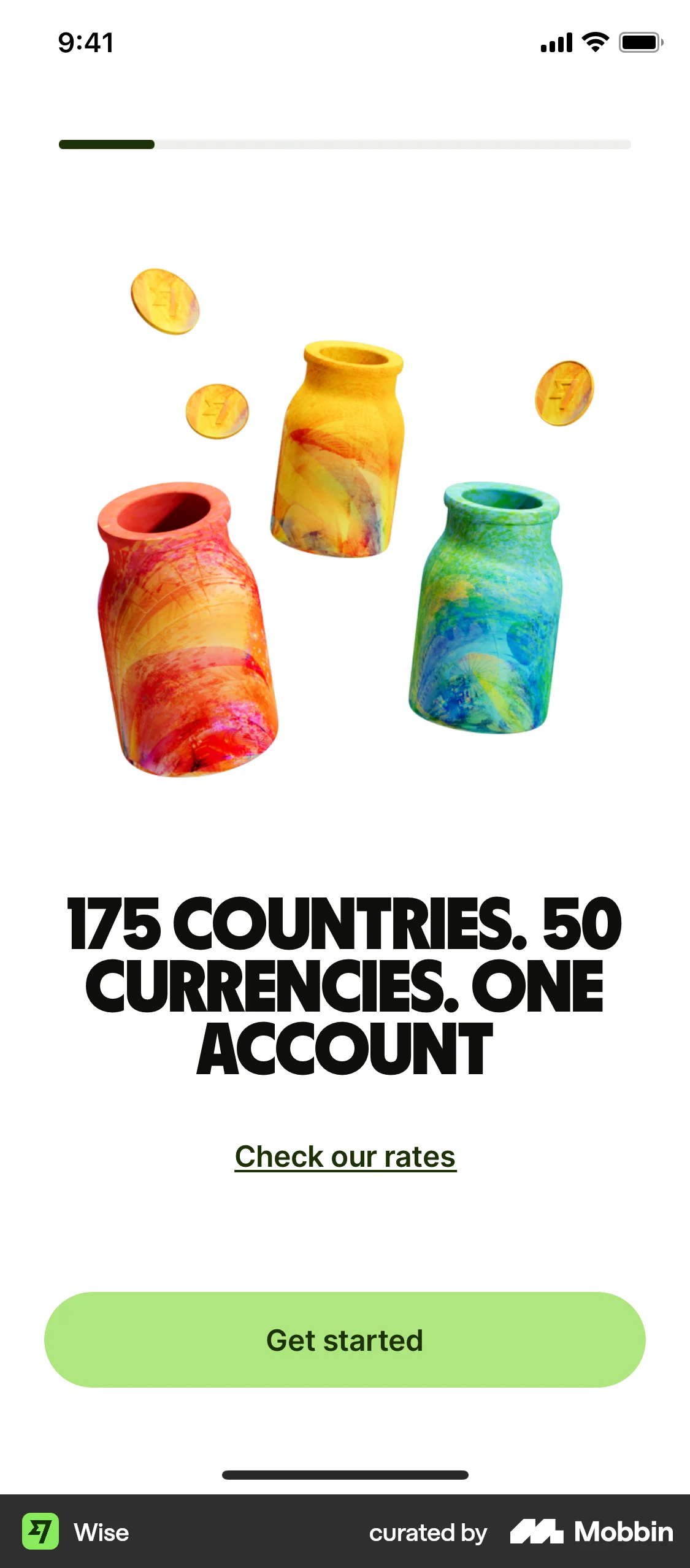 Wise Onboarding screen