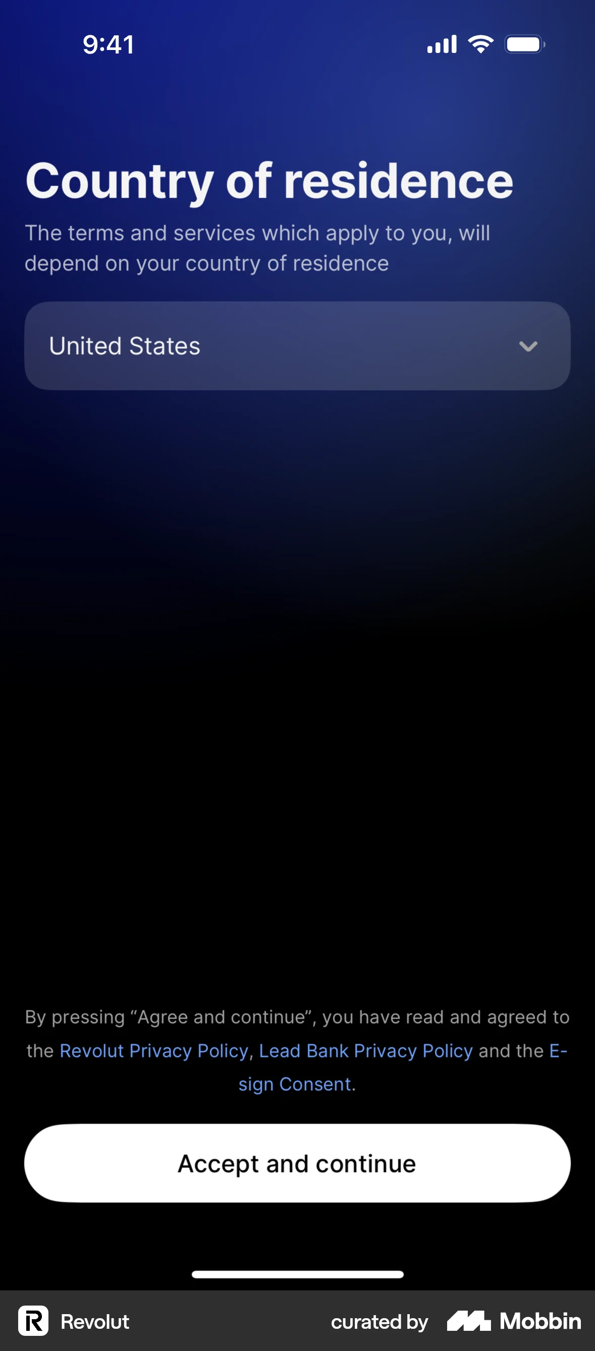 Revolut Onboarding screen