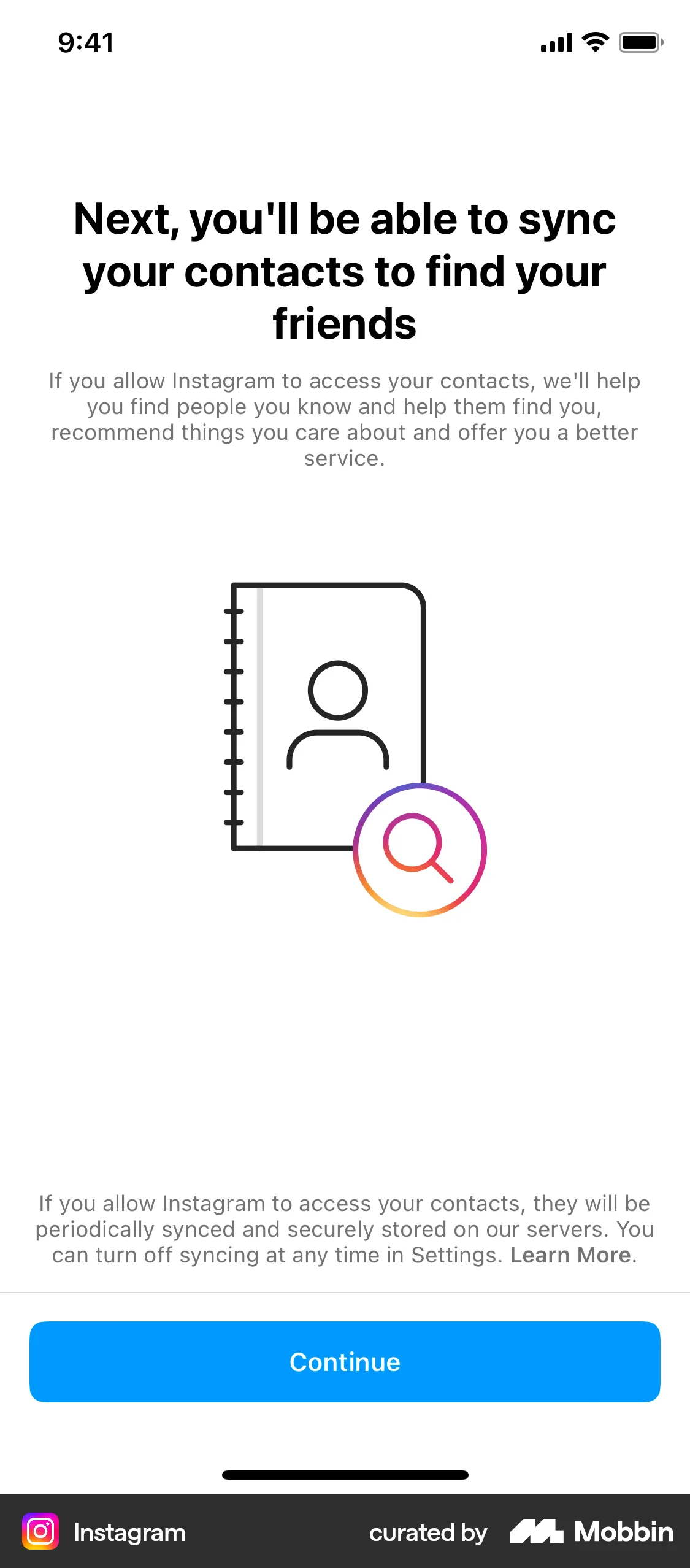Instagram Onboarding screen